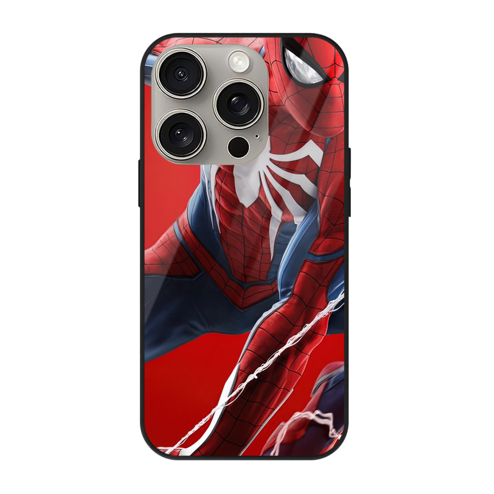 Spider Man スパイダーマン 【iPhone15Pro対応】スマホケース 耐衝撃＆黄変防止 背面ガラス