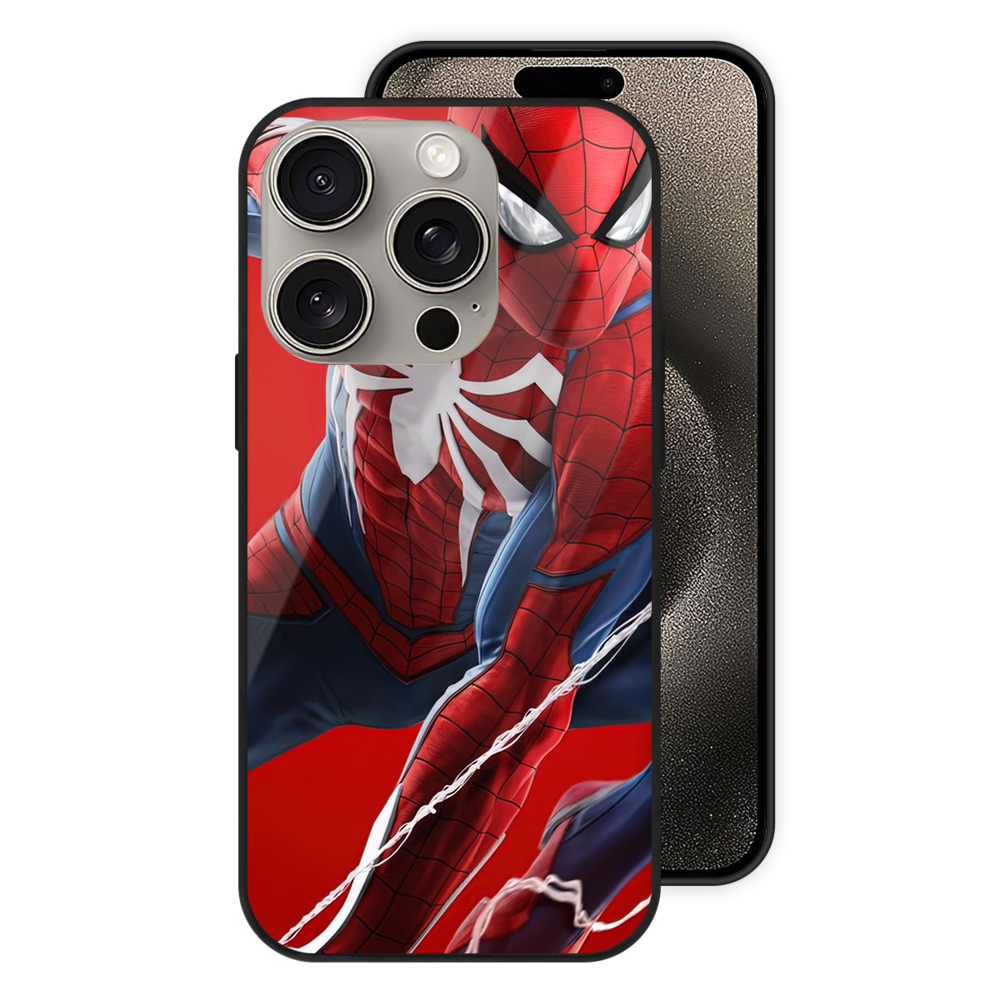 Spider Man スパイダーマン 【iPhone15Pro対応】スマホケース 耐衝撃＆黄変防止 背面ガラス