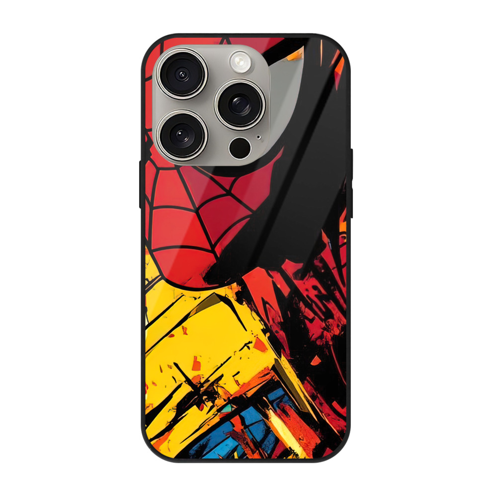 Spider Man スパイダーマン 【iPhone15Pro対応】スマホケース 耐衝撃＆黄変防止 背面ガラス