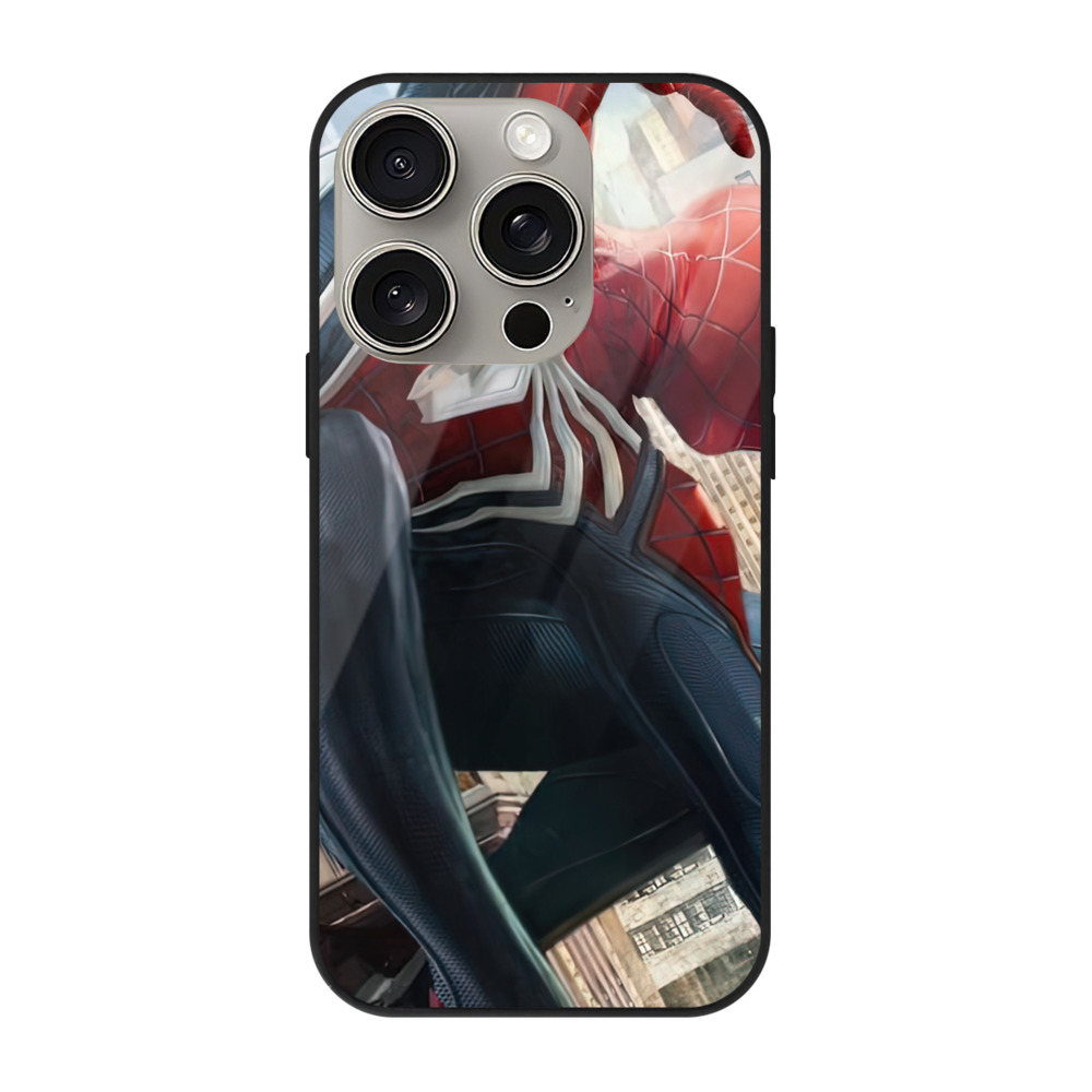 Spider Man スパイダーマン 【iPhone15Pro対応】スマホケース 耐衝撃＆黄変防止 背面ガラス