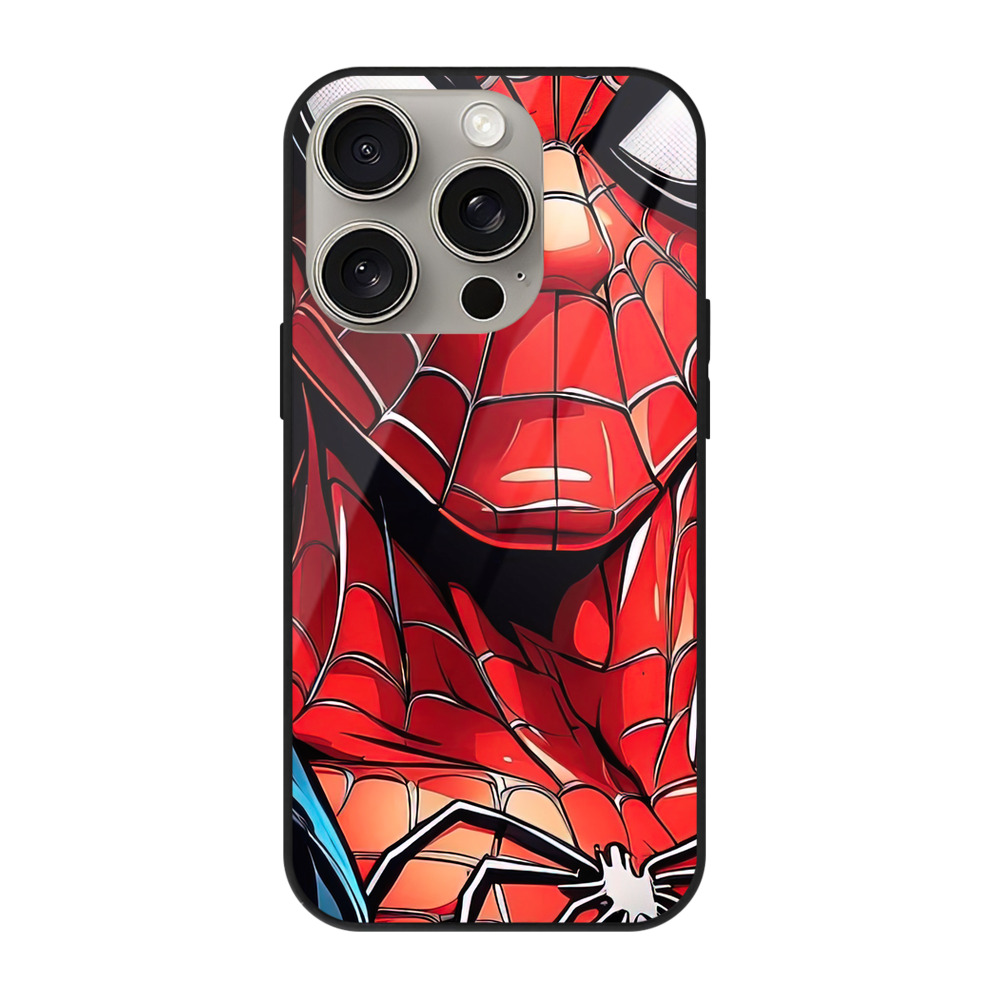 Spider Man スパイダーマン 【iPhone15Pro対応】スマホケース 耐衝撃＆黄変防止 背面ガラス