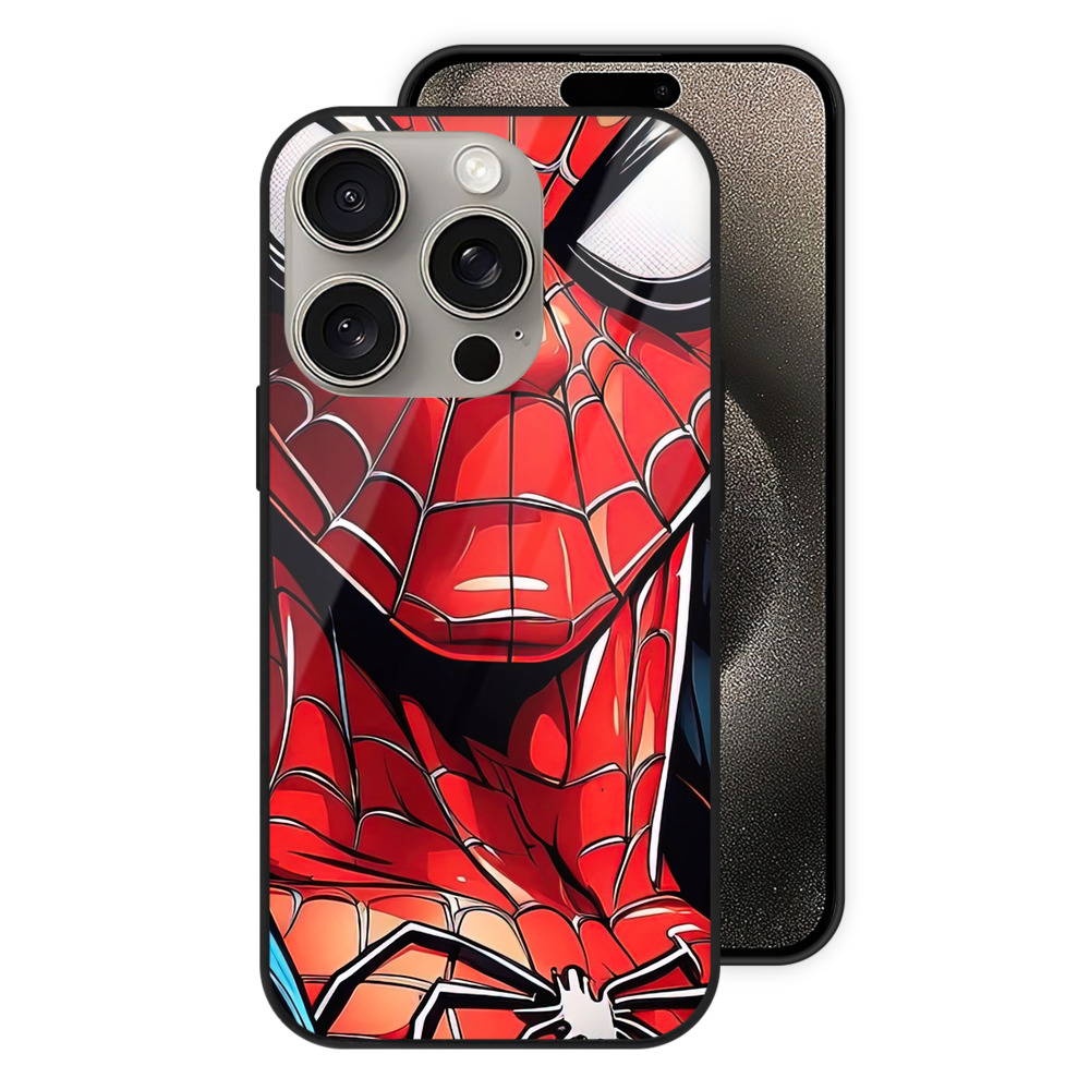 Spider Man スパイダーマン 【iPhone15Pro対応】スマホケース 耐衝撃＆黄変防止 背面ガラス
