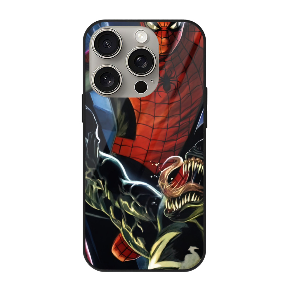 （画像用） Spider Man スパイダーマン 【iPhone15Pro対応】スマホケース 耐衝撃＆黄変防止 背面ガラス
