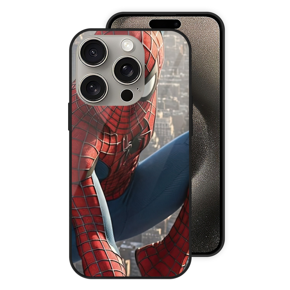 （画像用） Spider Man スパイダーマン 【iPhone15Pro対応】スマホケース 耐衝撃＆黄変防止 背面ガラス