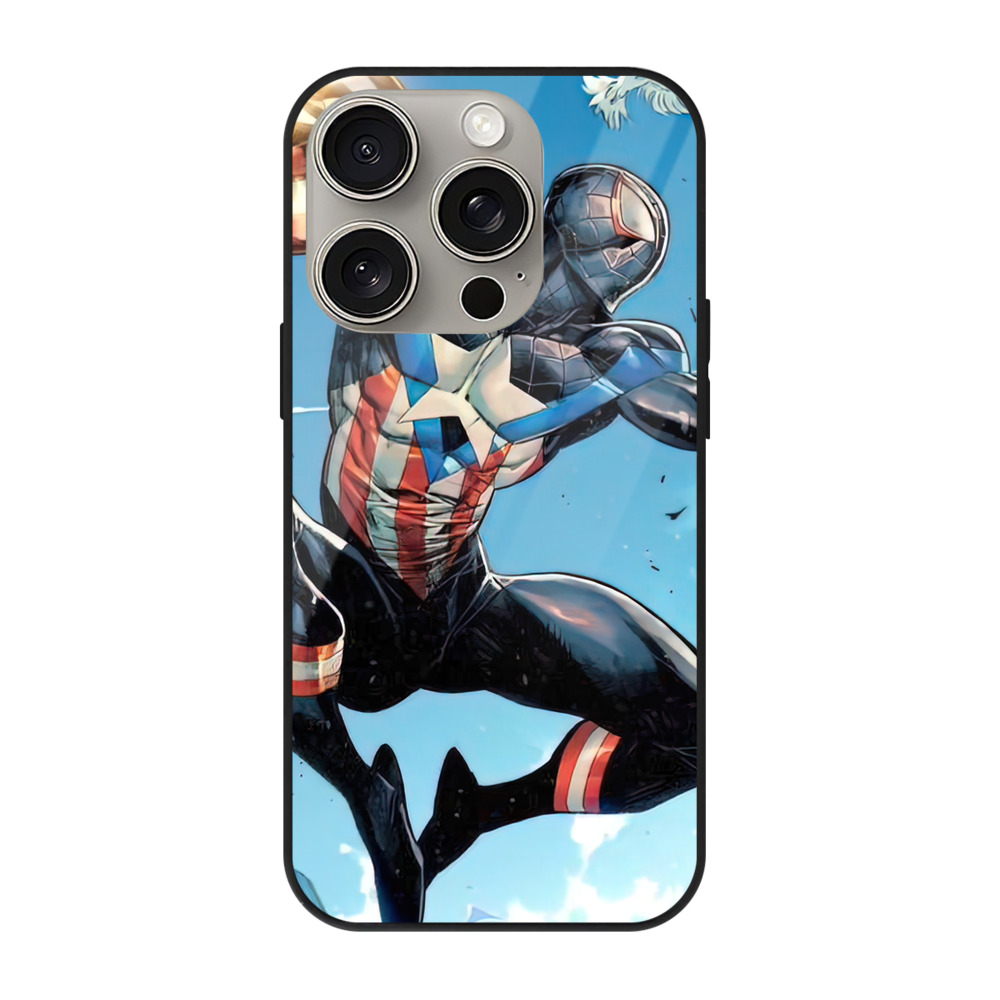 Spider Man スパイダーマン 【iPhone15Pro対応】スマホケース 耐衝撃＆黄変防止 背面ガラス