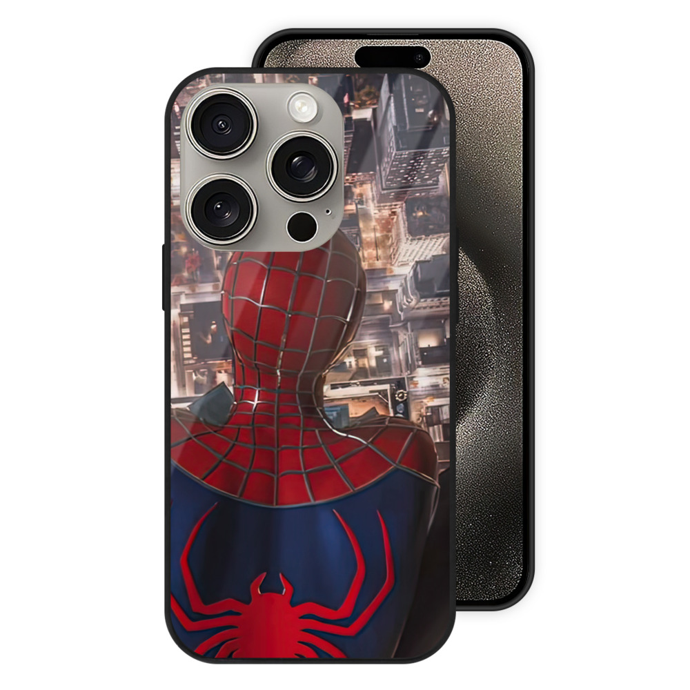 Spider Man スパイダーマン 【iPhone15Pro対応】スマホケース 耐衝撃＆黄変防止 背面ガラス