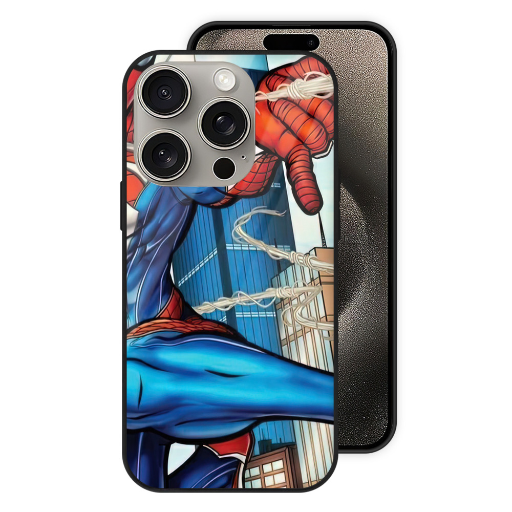 （画像用） Spider Man スパイダーマン 【iPhone15Pro対応】スマホケース 耐衝撃＆黄変防止 背面ガラス