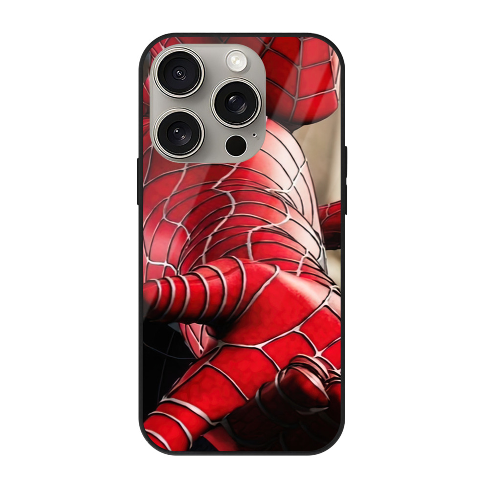 Spider Man スパイダーマン 【iPhone15Pro対応】スマホケース 耐衝撃＆黄変防止 背面ガラス