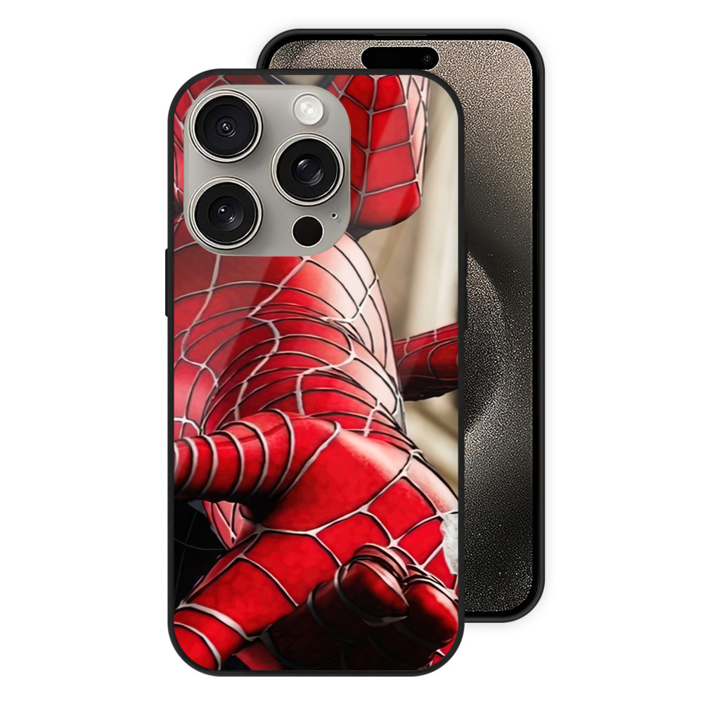 Spider Man スパイダーマン 【iPhone15Pro対応】スマホケース 耐衝撃＆黄変防止 背面ガラス