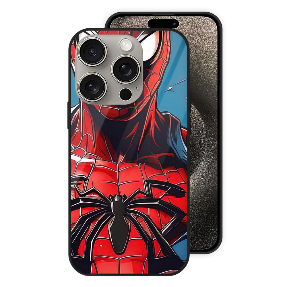 （画像用） Spider Man スパイダーマン 【iPhone15Pro対応】スマホケース 耐衝撃＆黄変防止 背面ガラス