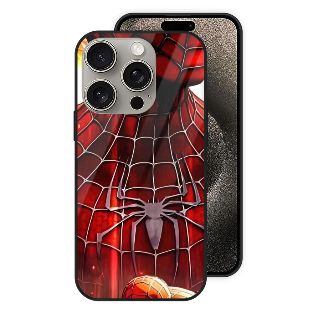 （画像用） Spider Man スパイダーマン 【iPhone15Pro対応】スマホケース 耐衝撃＆黄変防止 背面ガラス