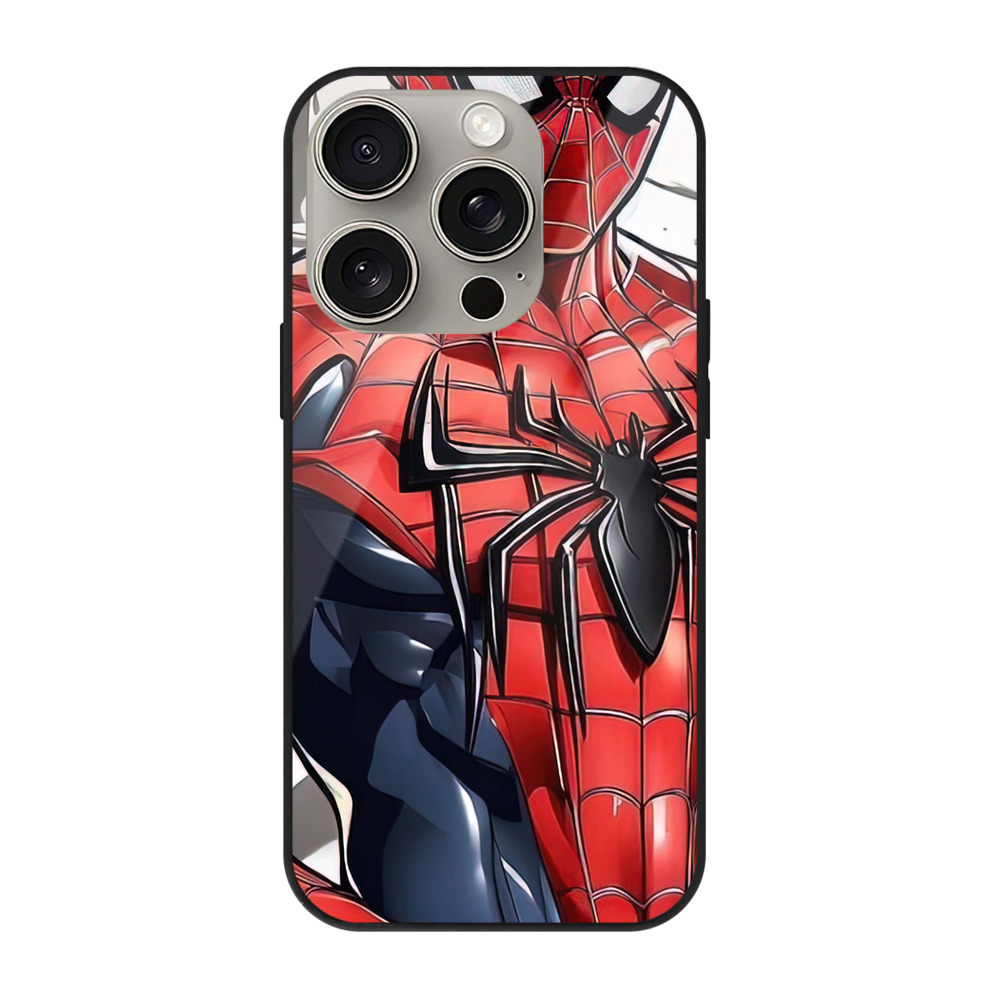 Spider Man スパイダーマン 【iPhone15Pro対応】スマホケース 耐衝撃＆黄変防止 背面ガラス