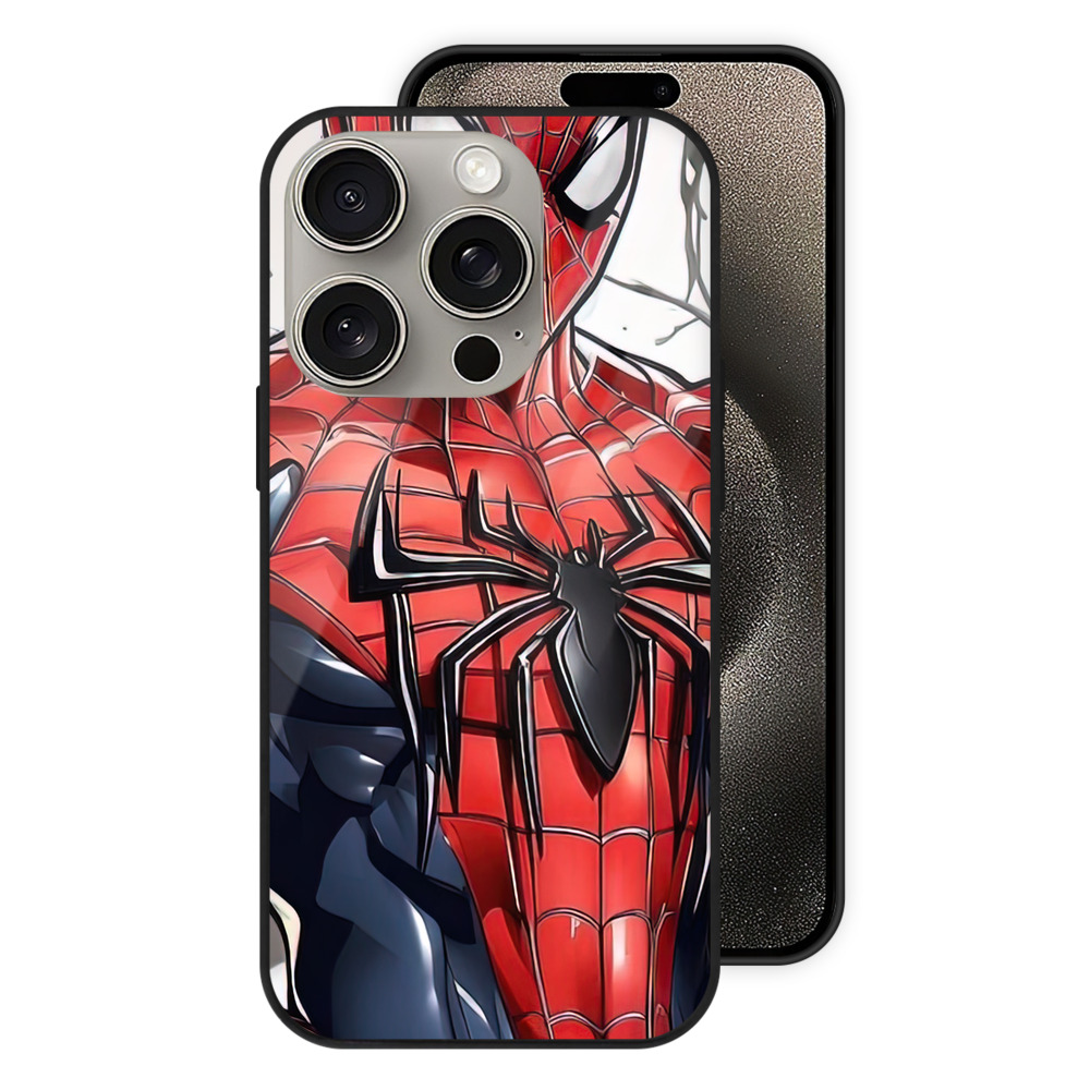 Spider Man スパイダーマン 【iPhone15Pro対応】スマホケース 耐衝撃＆黄変防止 背面ガラス