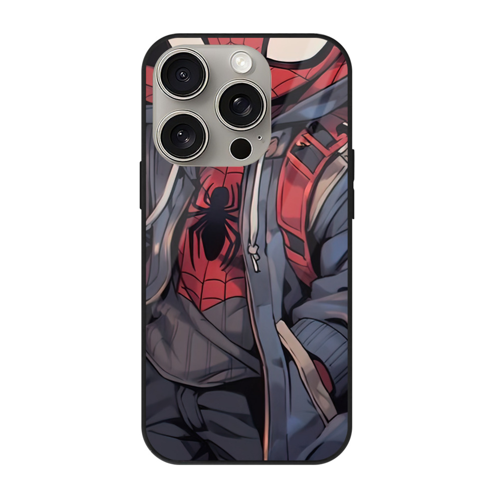 Spider Man スパイダーマン 【iPhone15Pro対応】スマホケース 耐衝撃＆黄変防止 背面ガラス