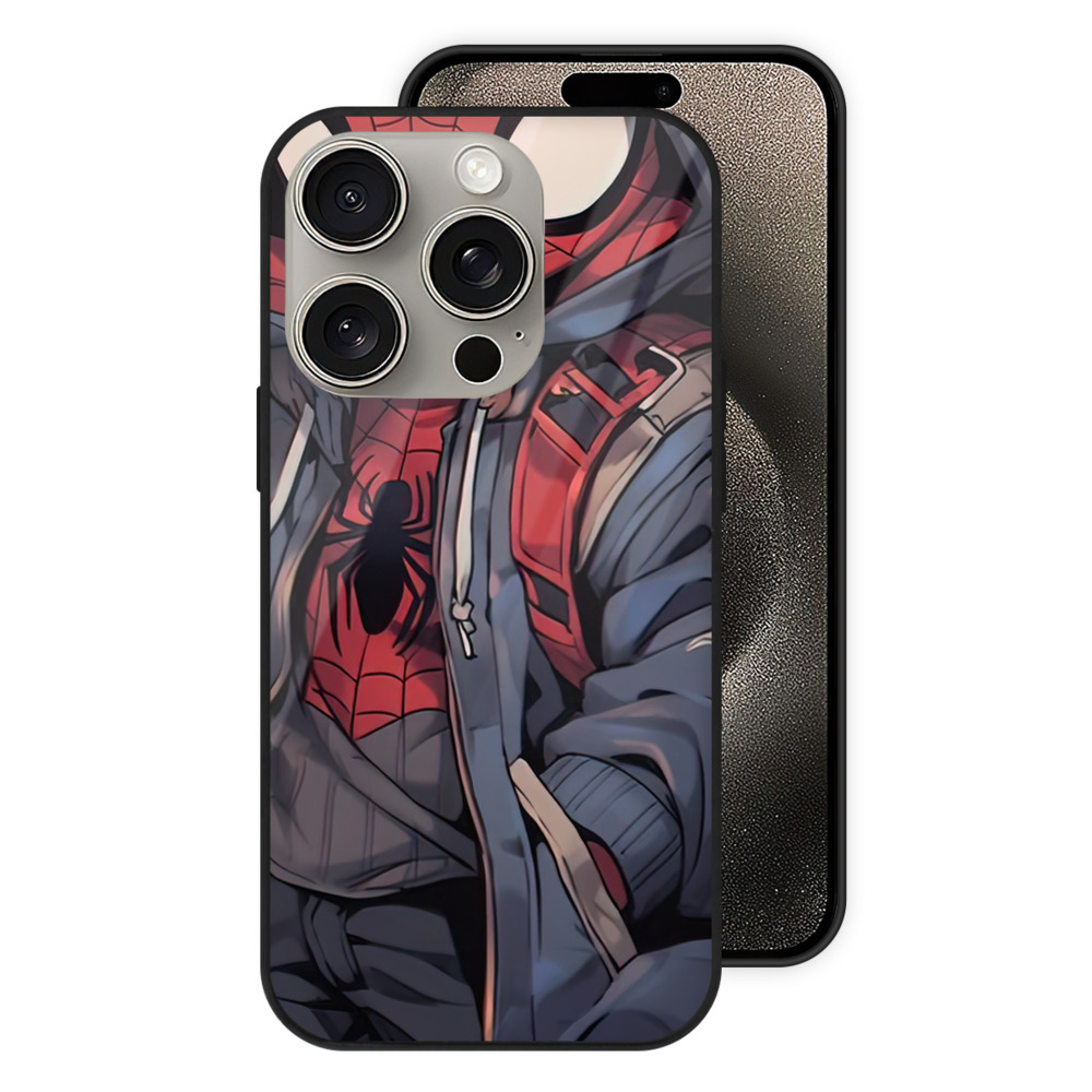 Spider Man スパイダーマン 【iPhone15Pro対応】スマホケース 耐衝撃＆黄変防止 背面ガラス