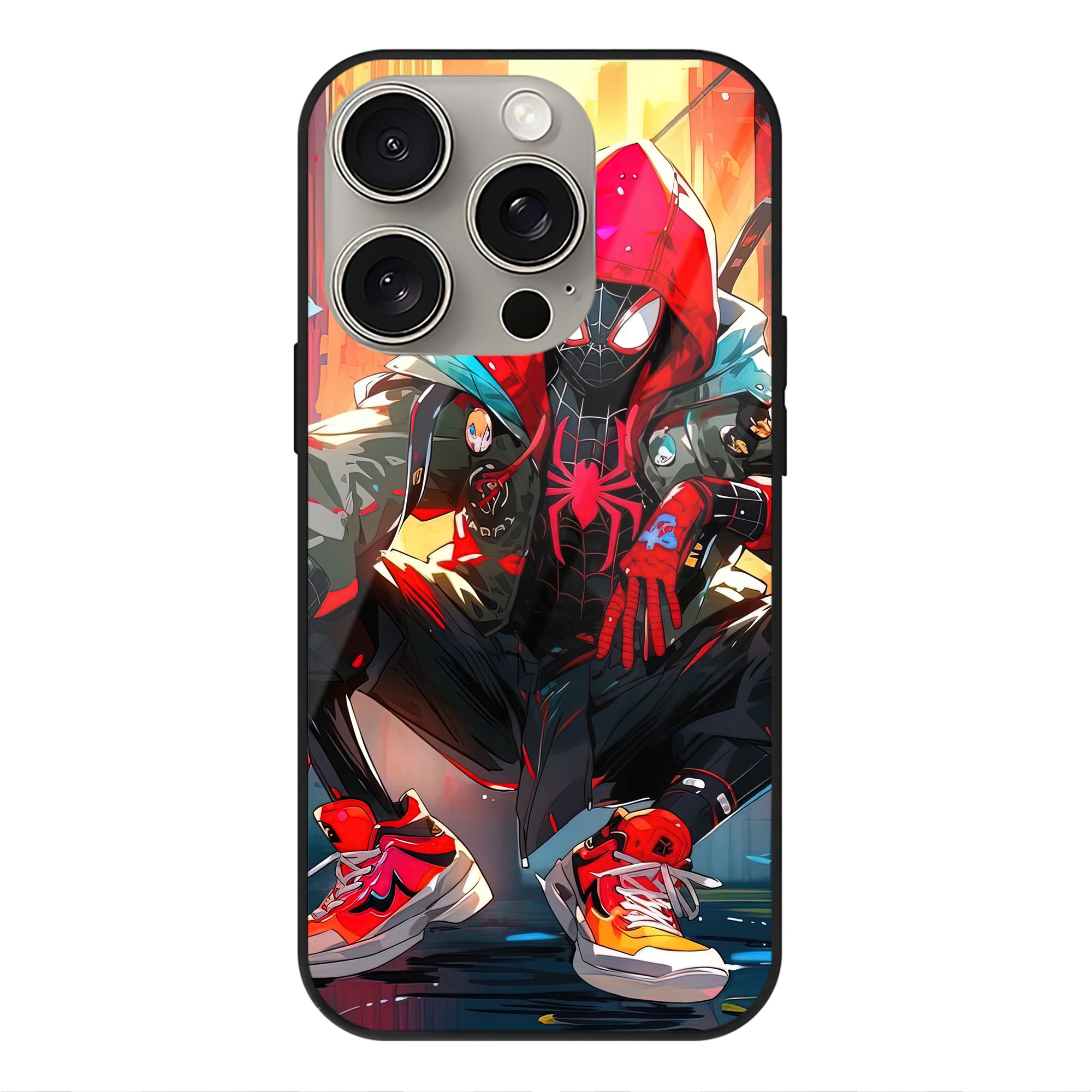 Spider Man スパイダーマン 【iPhone15Pro対応】スマホケース 耐衝撃＆黄変防止 背面ガラス
