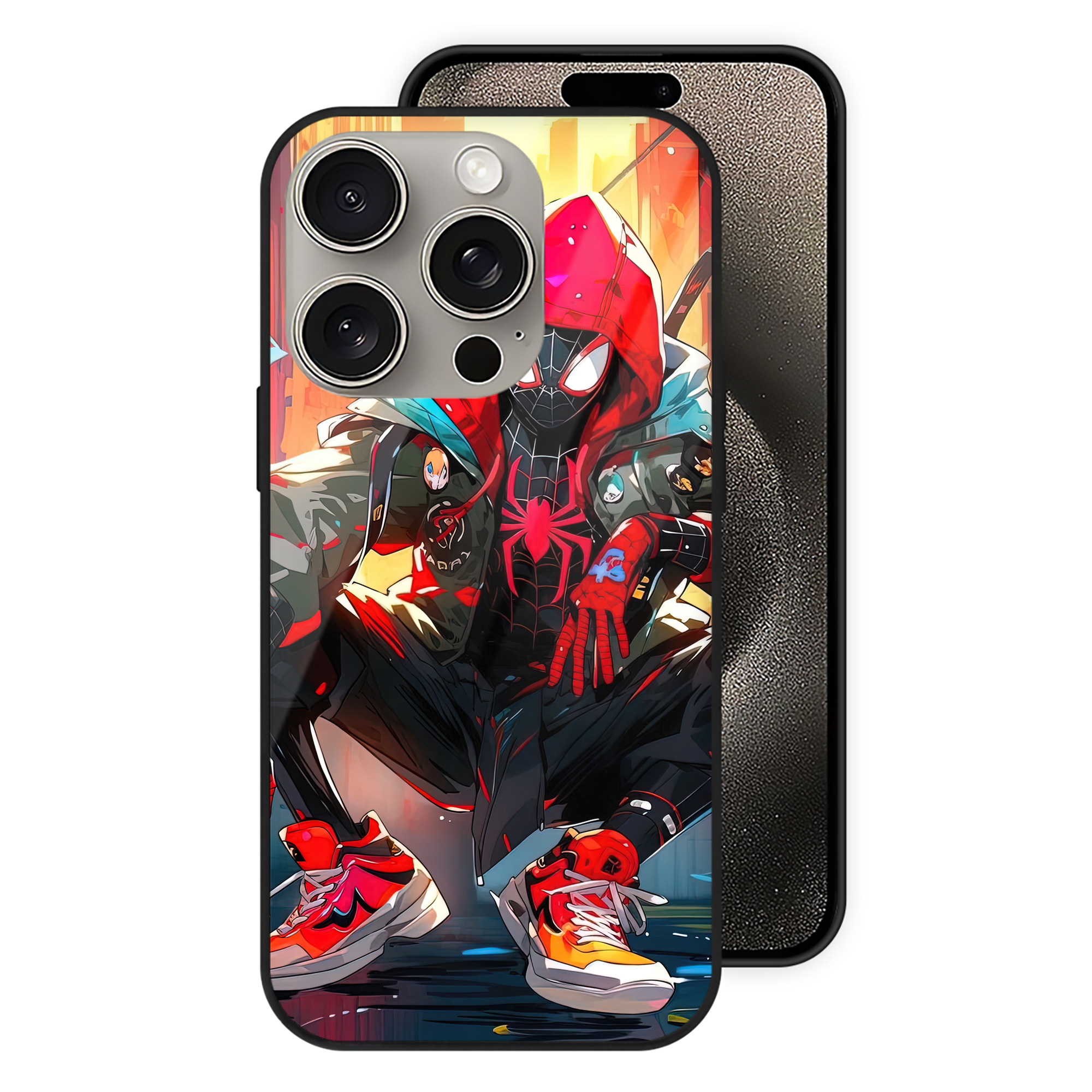 Spider Man スパイダーマン 【iPhone15Pro対応】スマホケース 耐衝撃＆黄変防止 背面ガラス