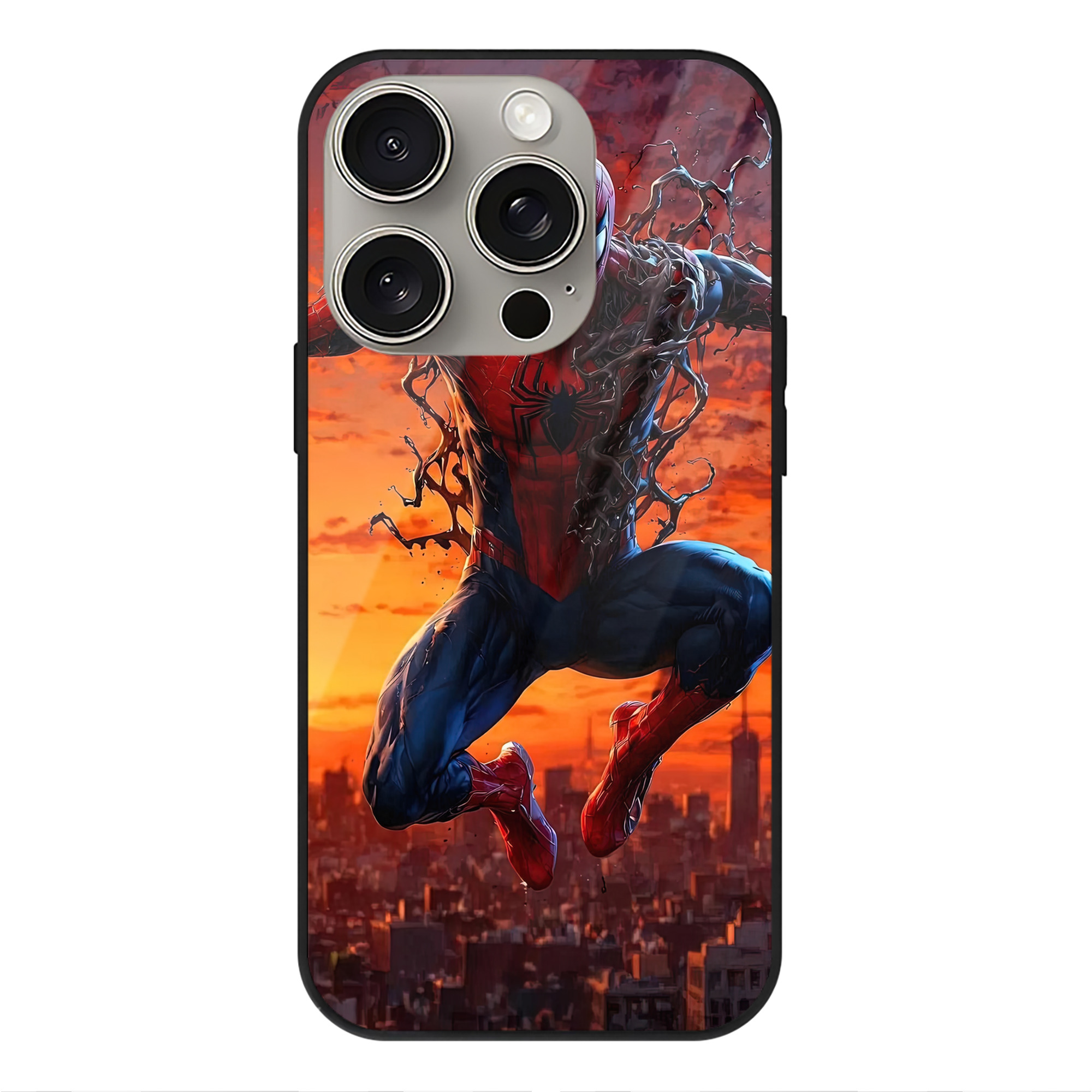 Spider Man スパイダーマン 【iPhone15Pro対応】スマホケース 耐衝撃＆黄変防止 背面ガラス