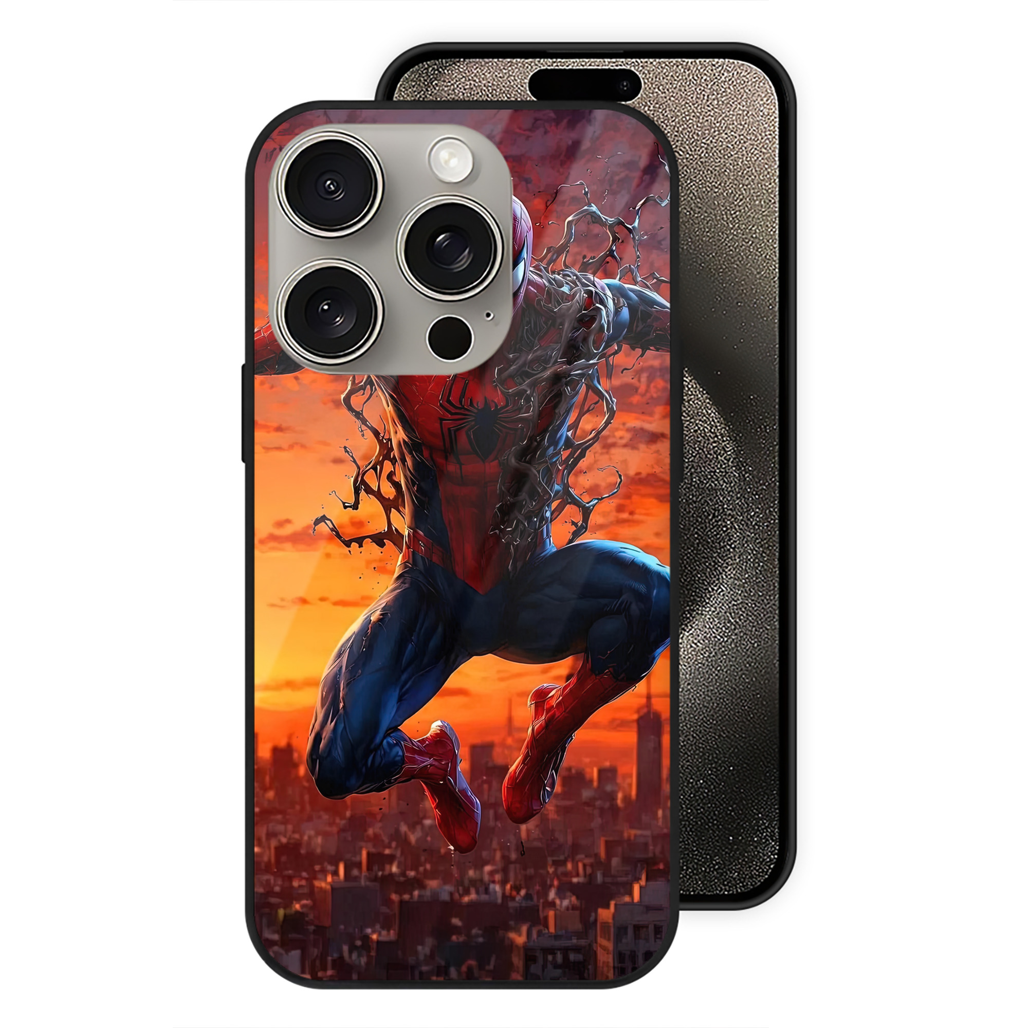 Spider Man スパイダーマン 【iPhone15Pro対応】スマホケース 耐衝撃＆黄変防止 背面ガラス