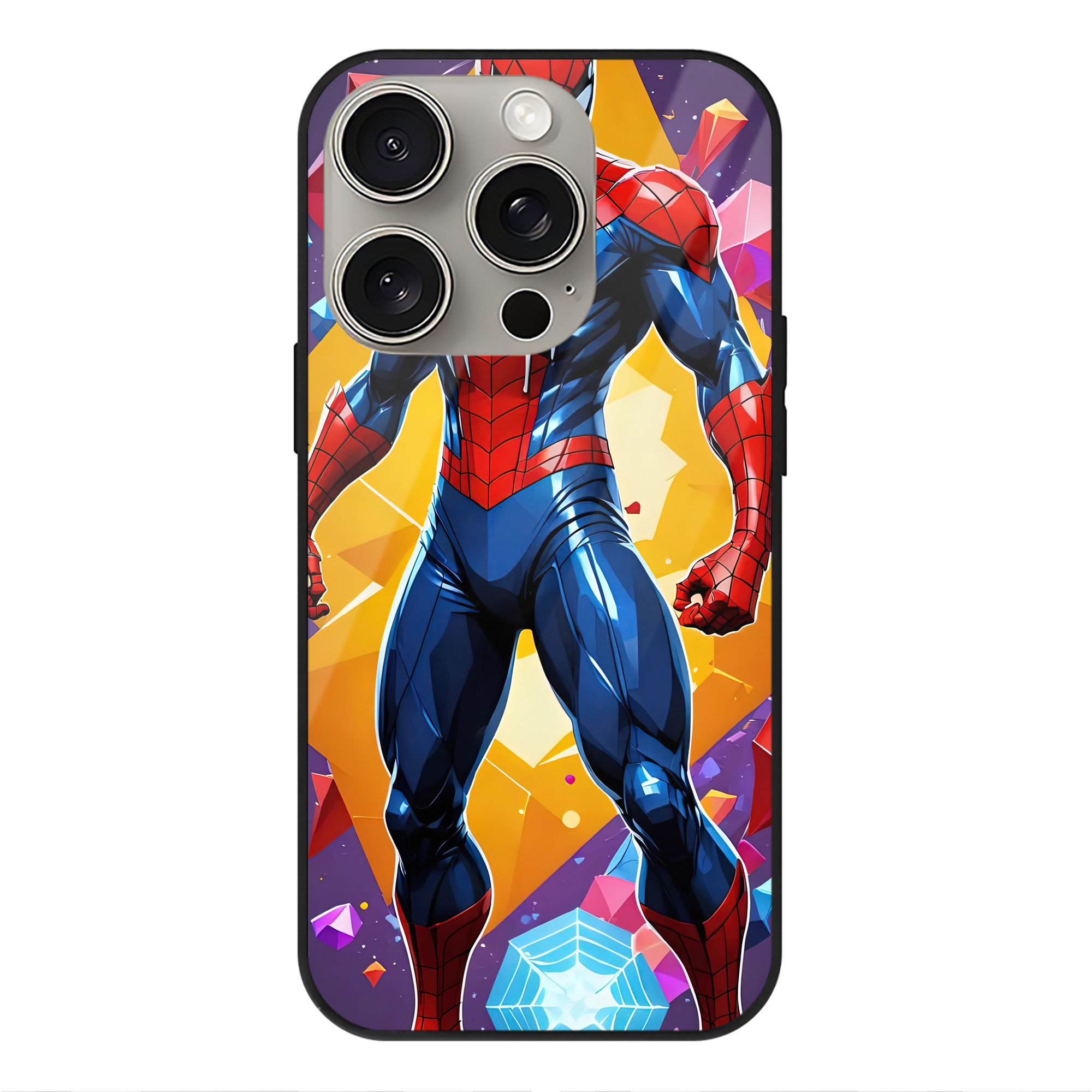 （画像用） Spider Man スパイダーマン 【iPhone15Pro対応】スマホケース 耐衝撃＆黄変防止 背面ガラス