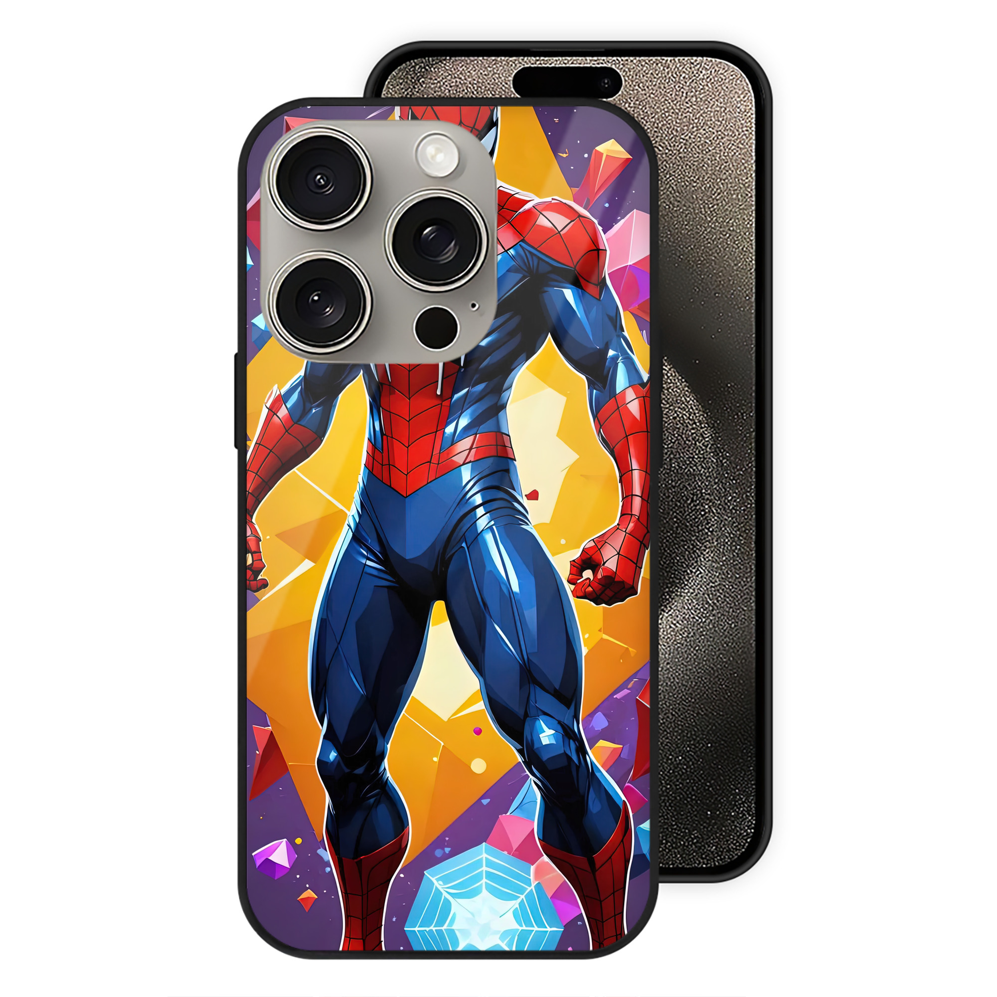 （画像用） Spider Man スパイダーマン 【iPhone15Pro対応】スマホケース 耐衝撃＆黄変防止 背面ガラス