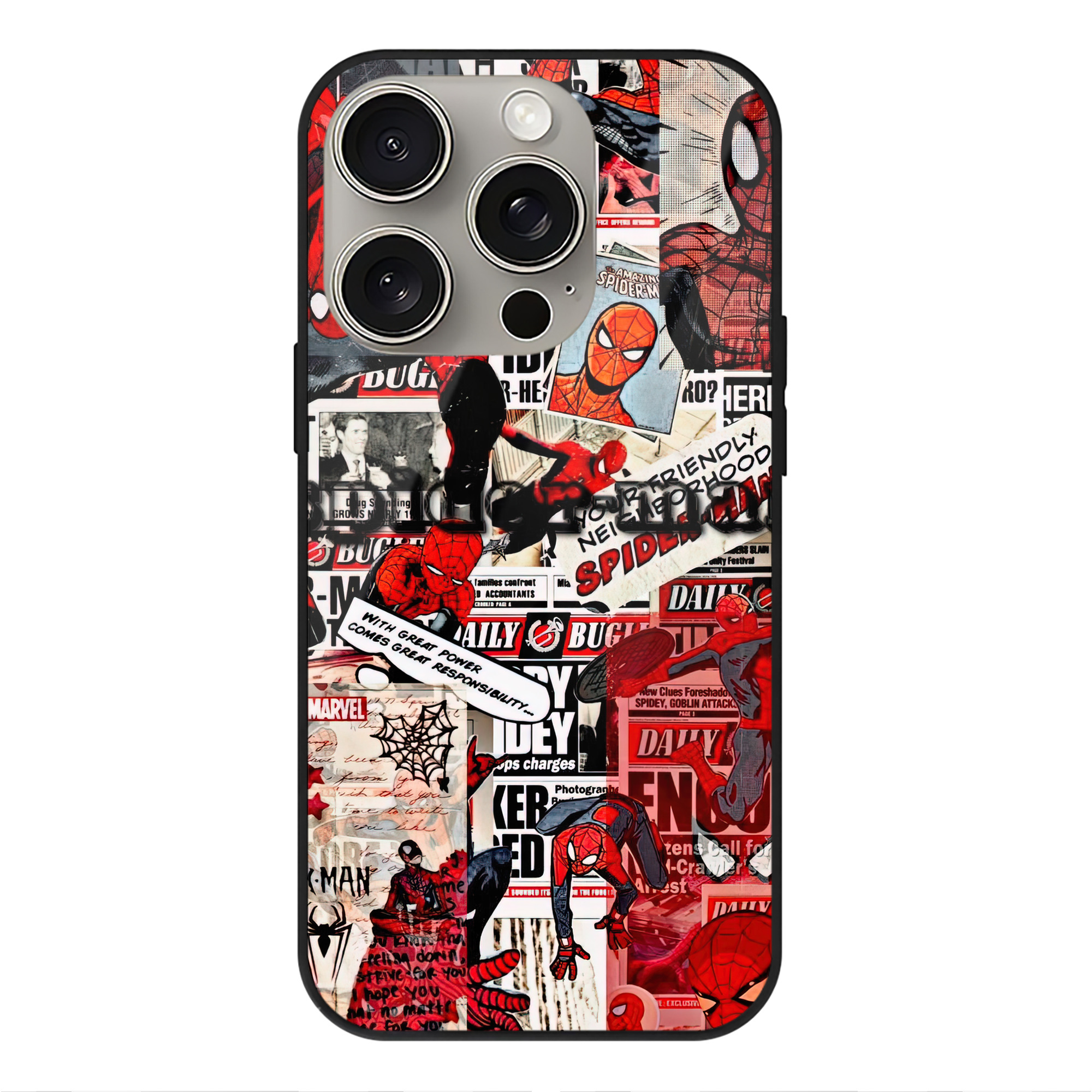 （画像用） Spider Man スパイダーマン 【iPhone15Pro対応】スマホケース 耐衝撃＆黄変防止 背面ガラス