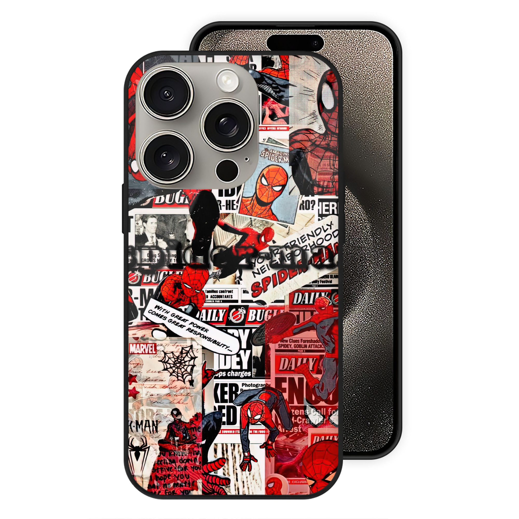 （画像用） Spider Man スパイダーマン 【iPhone15Pro対応】スマホケース 耐衝撃＆黄変防止 背面ガラス