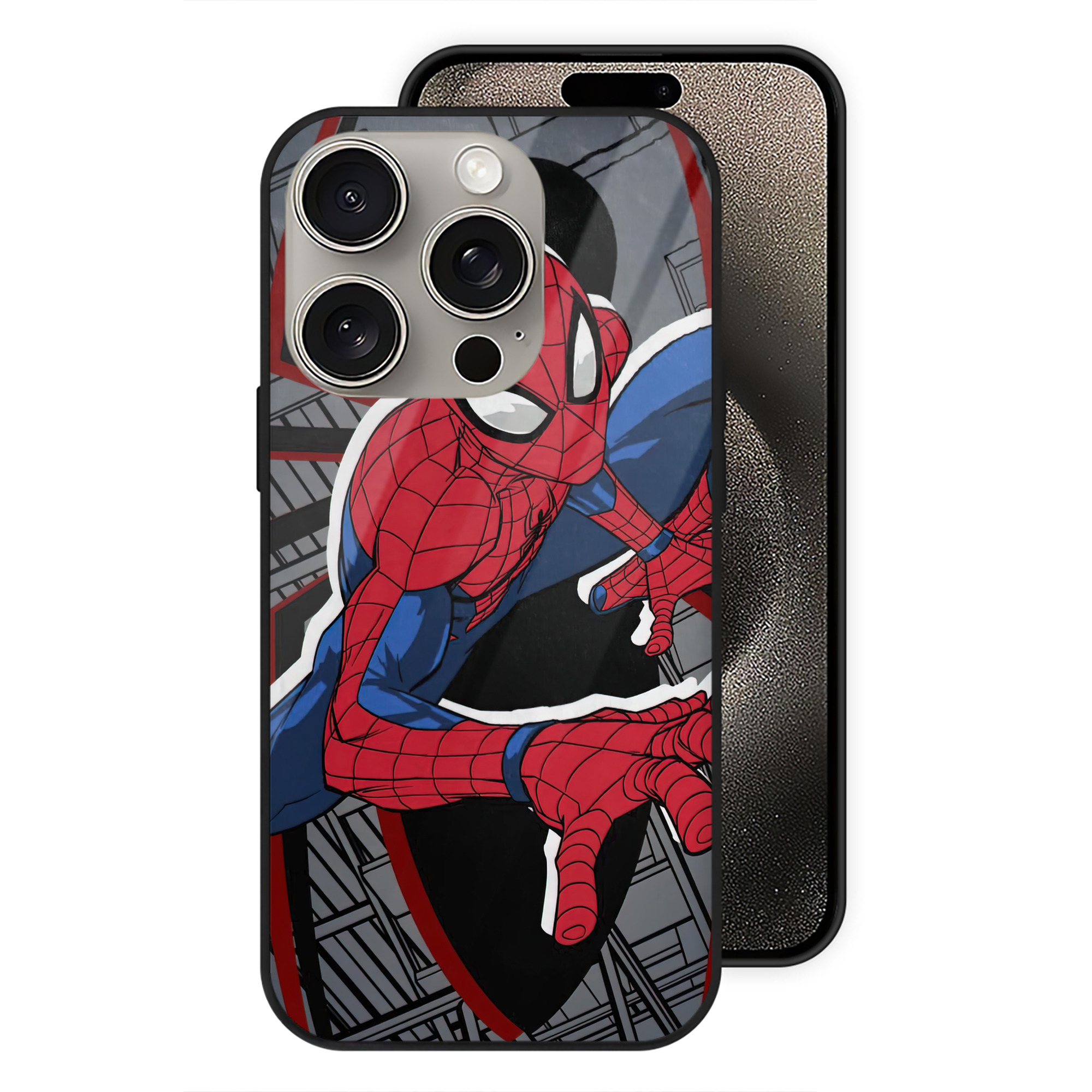 Spider Man スパイダーマン 【iPhone15Pro対応】スマホケース 耐衝撃＆黄変防止 背面ガラス