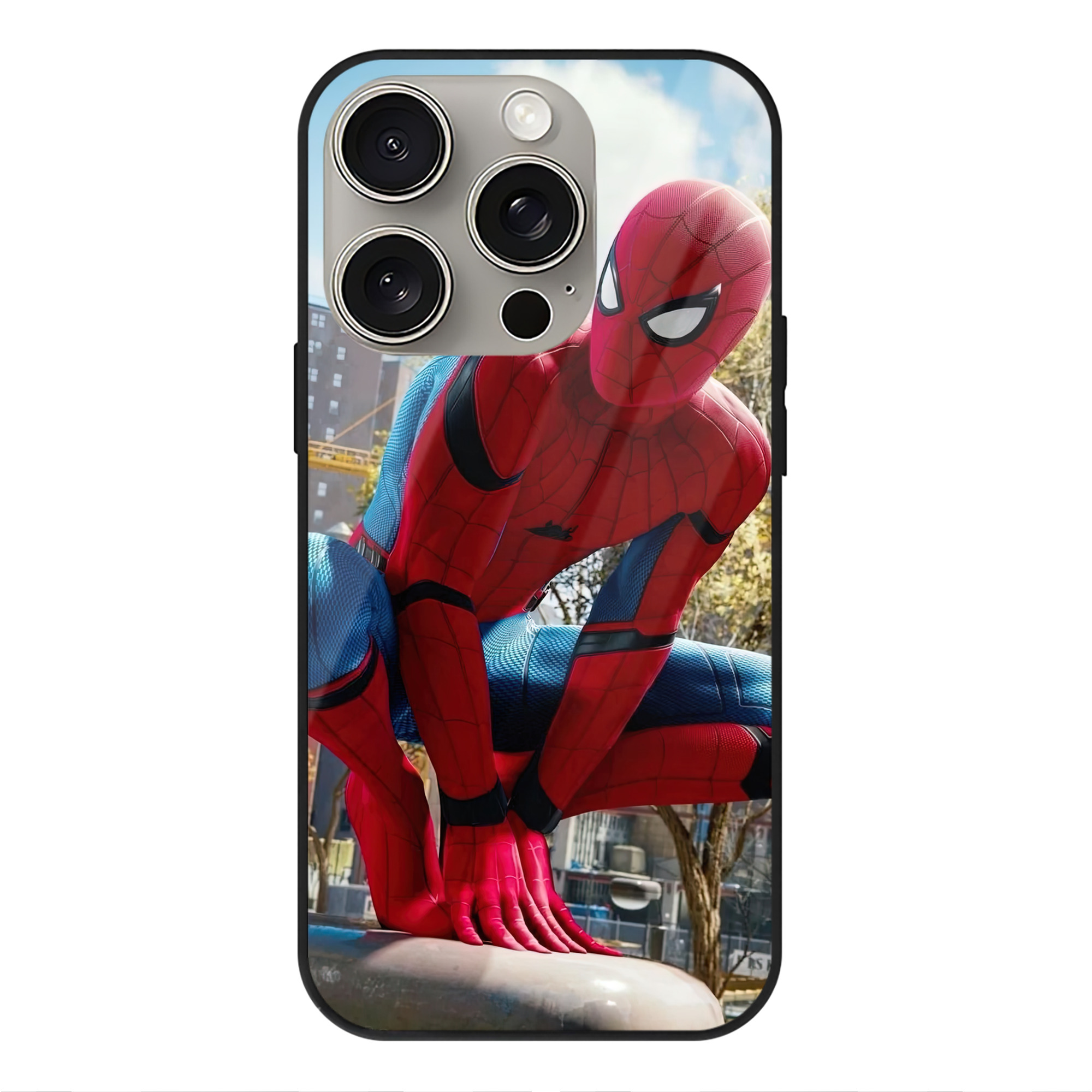 （画像用） Spider Man スパイダーマン 【iPhone15Pro対応】スマホケース 耐衝撃＆黄変防止 背面ガラス