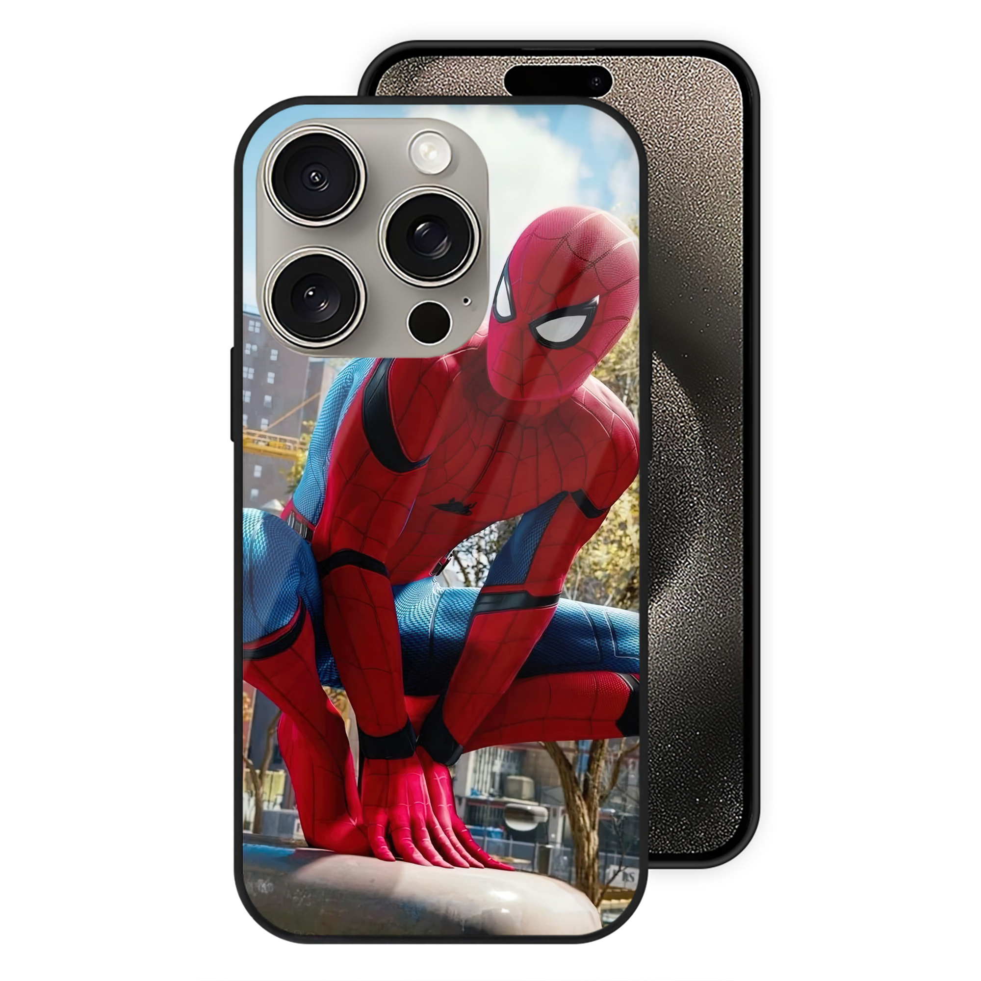 （画像用） Spider Man スパイダーマン 【iPhone15Pro対応】スマホケース 耐衝撃＆黄変防止 背面ガラス