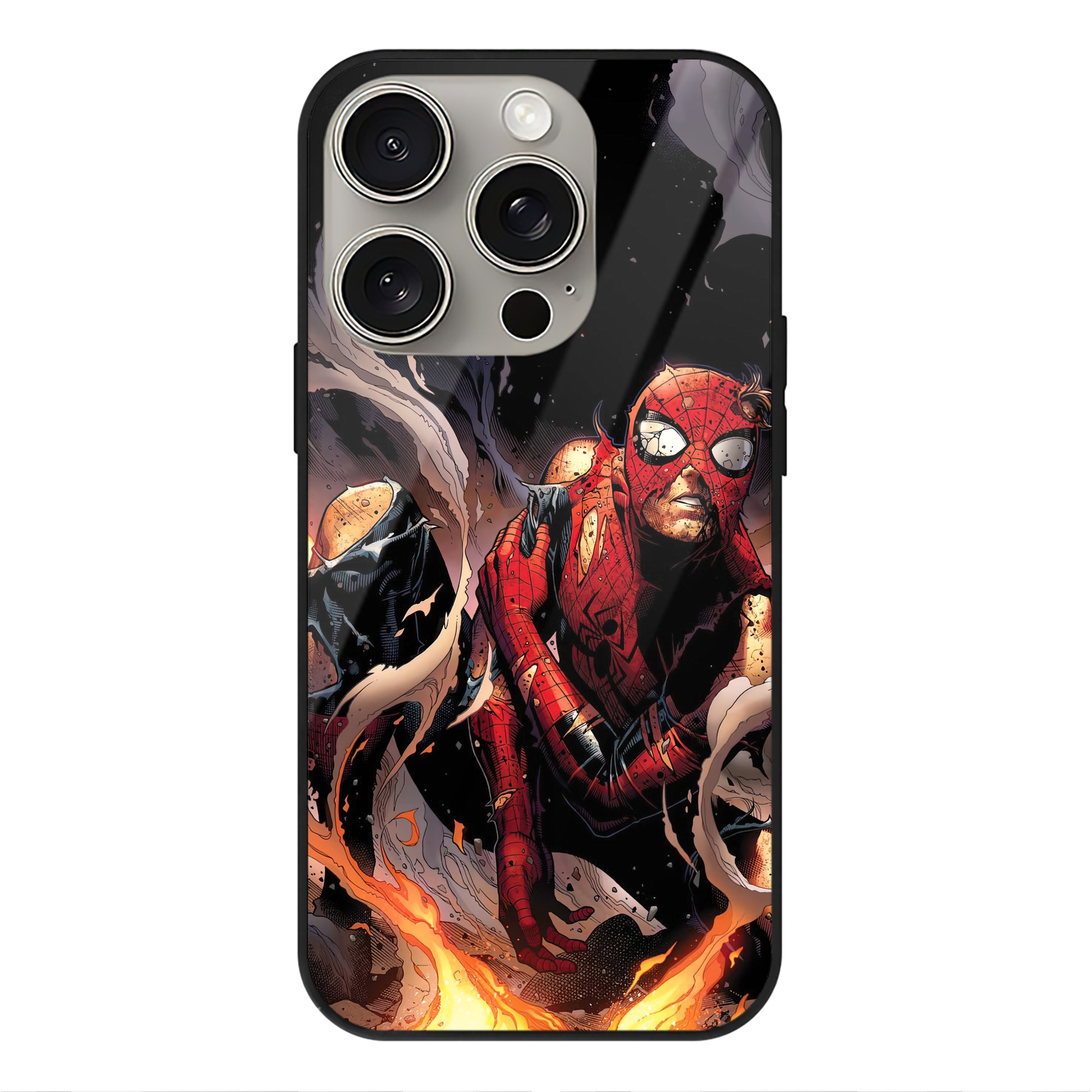 Spider Man スパイダーマン 【iPhone15Pro対応】スマホケース 耐衝撃＆黄変防止 背面ガラス