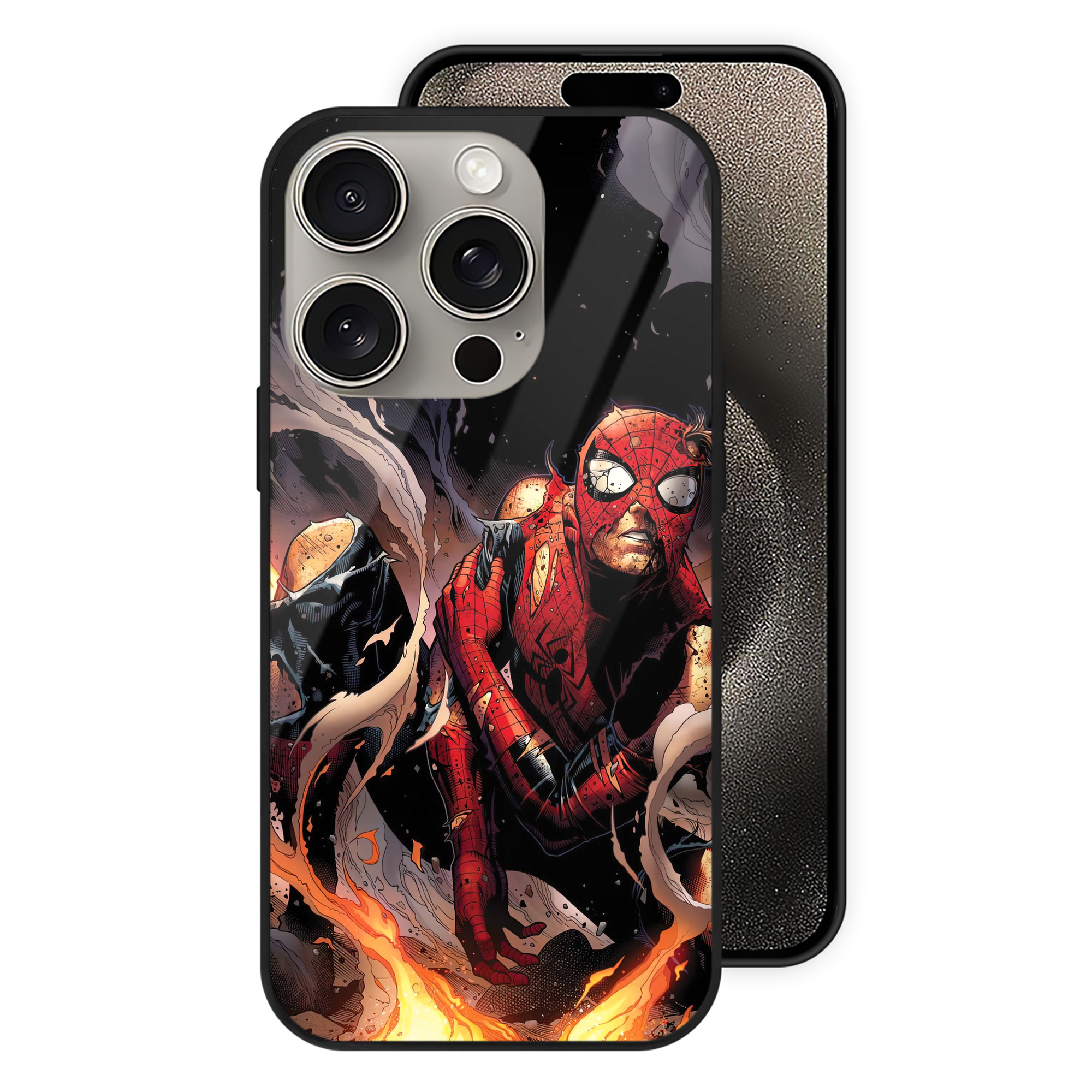Spider Man スパイダーマン 【iPhone15Pro対応】スマホケース 耐衝撃＆黄変防止 背面ガラス