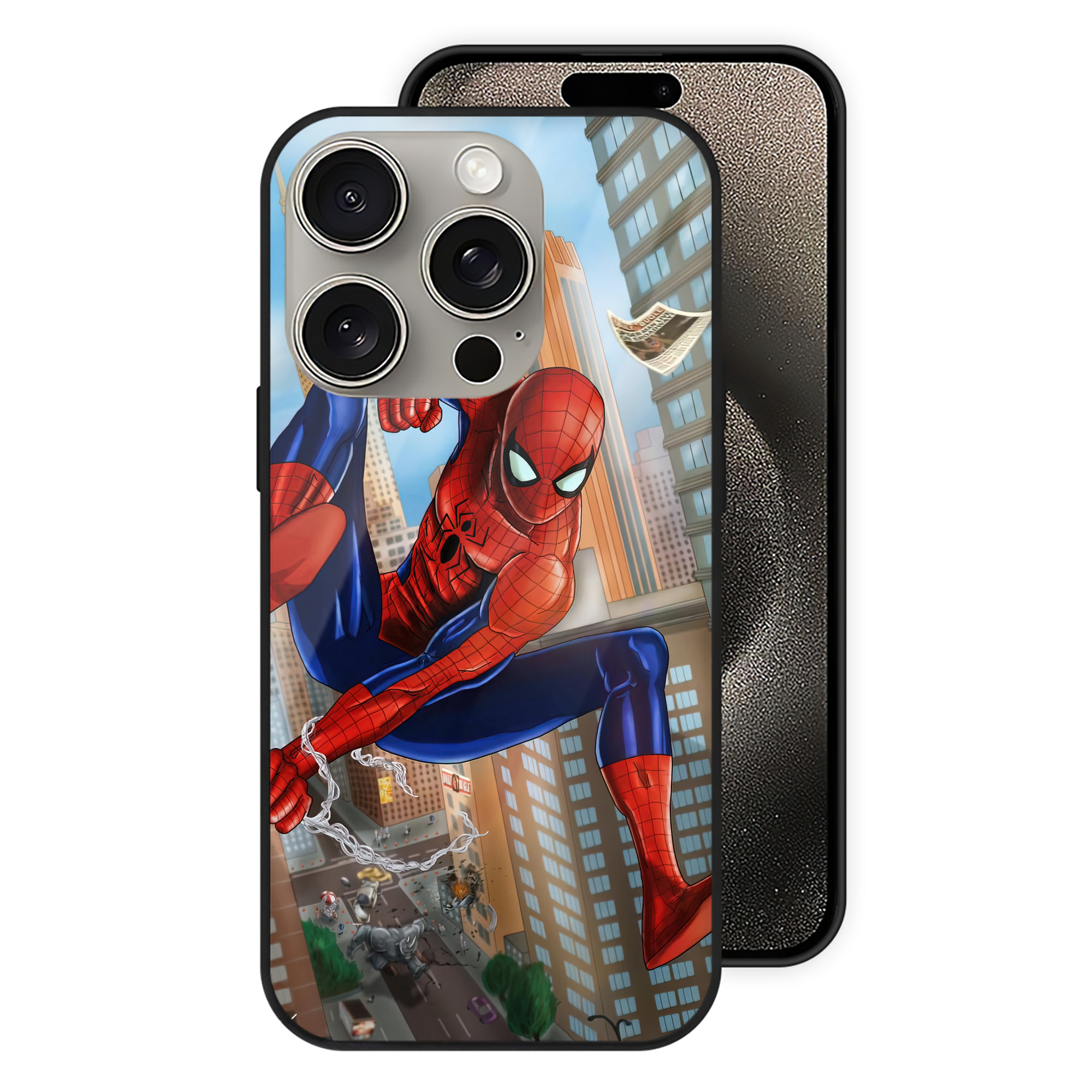 Spider Man スパイダーマン 【iPhone15Pro対応】スマホケース 耐衝撃＆黄変防止 背面ガラス