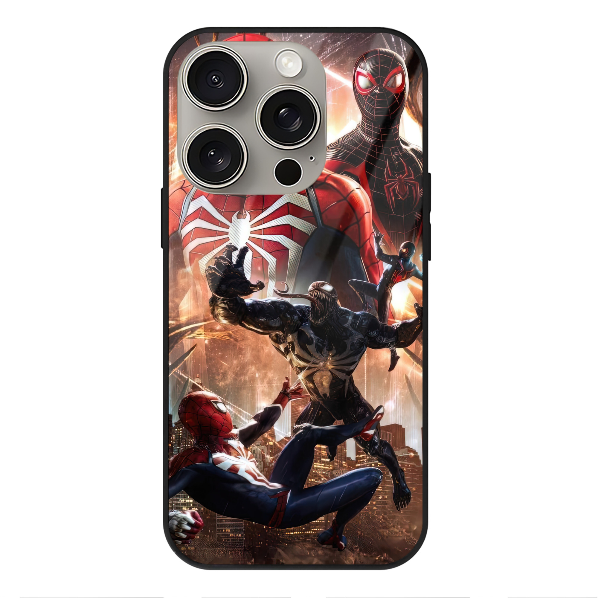 Spider Man スパイダーマン 【iPhone15Pro対応】スマホケース 耐衝撃＆黄変防止 背面ガラス