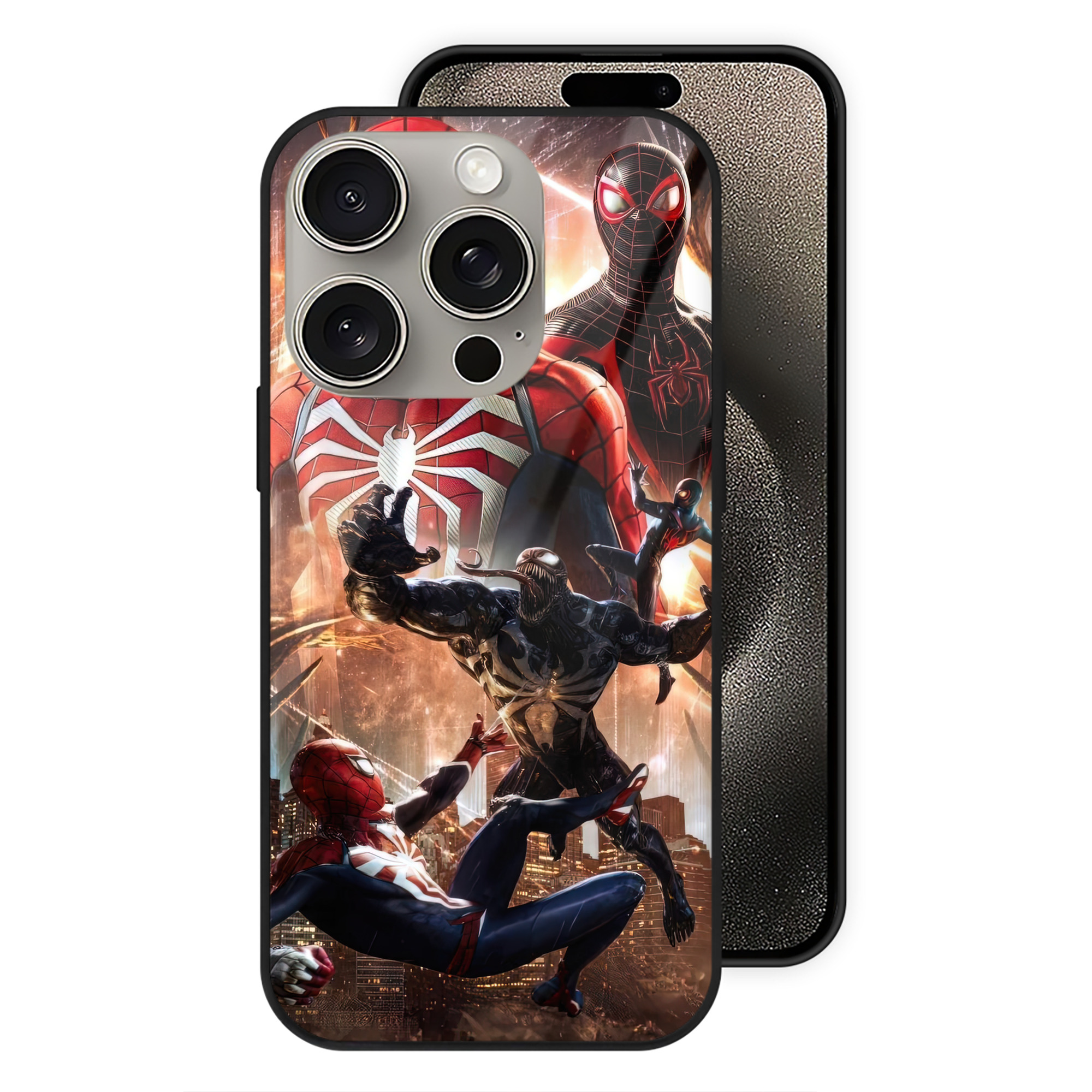 Spider Man スパイダーマン 【iPhone15Pro対応】スマホケース 耐衝撃＆黄変防止 背面ガラス