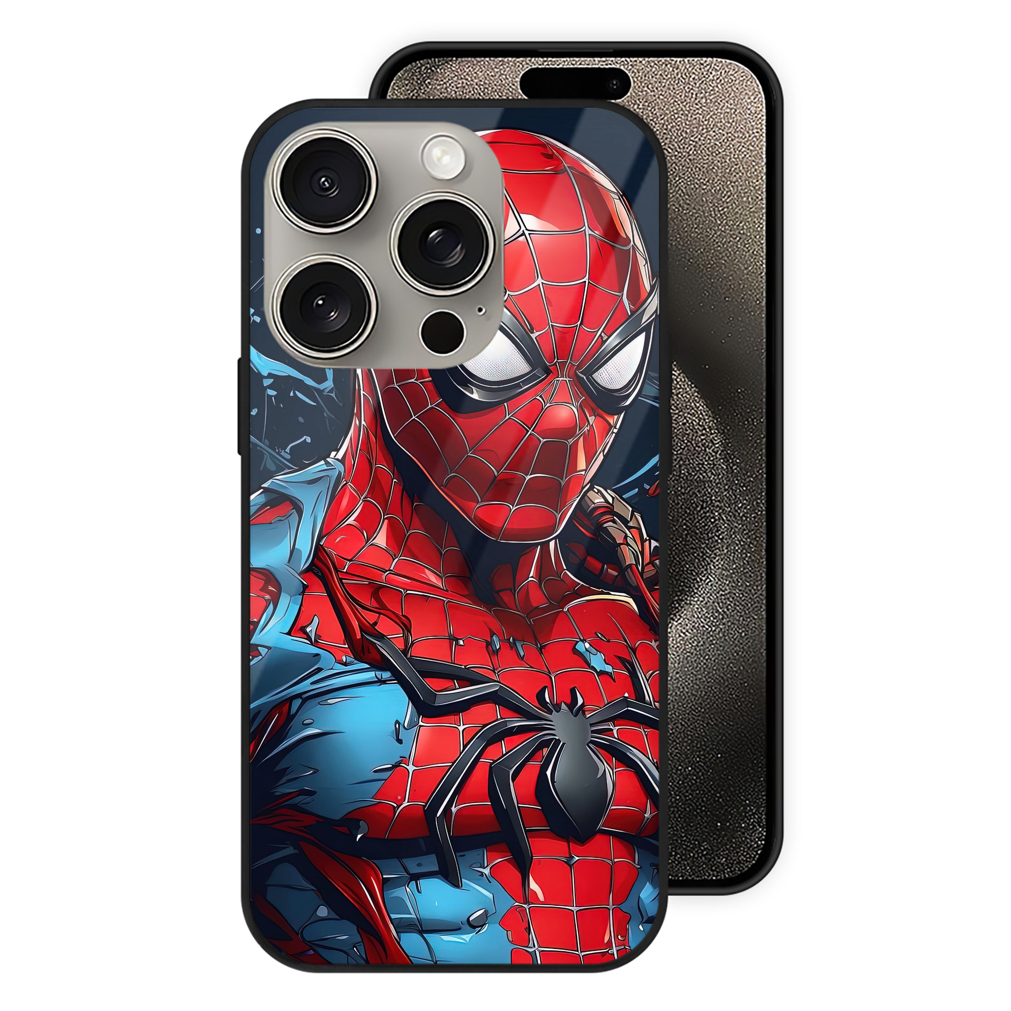 （画像用） Spider Man スパイダーマン 【iPhone15Pro対応】スマホケース 耐衝撃＆黄変防止 背面ガラス