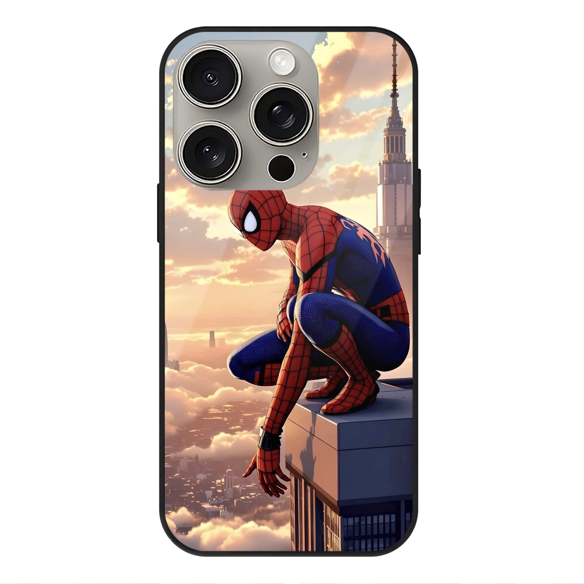 Spider Man スパイダーマン 【iPhone15Pro対応】スマホケース 耐衝撃＆黄変防止 背面ガラス