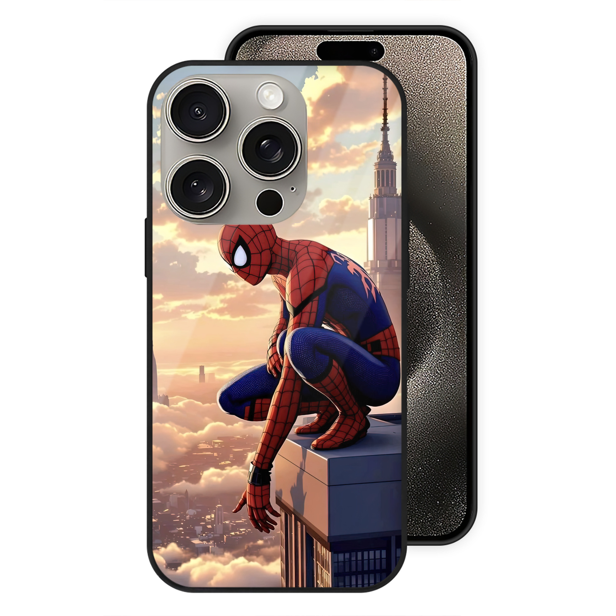 Spider Man スパイダーマン 【iPhone15Pro対応】スマホケース 耐衝撃＆黄変防止 背面ガラス