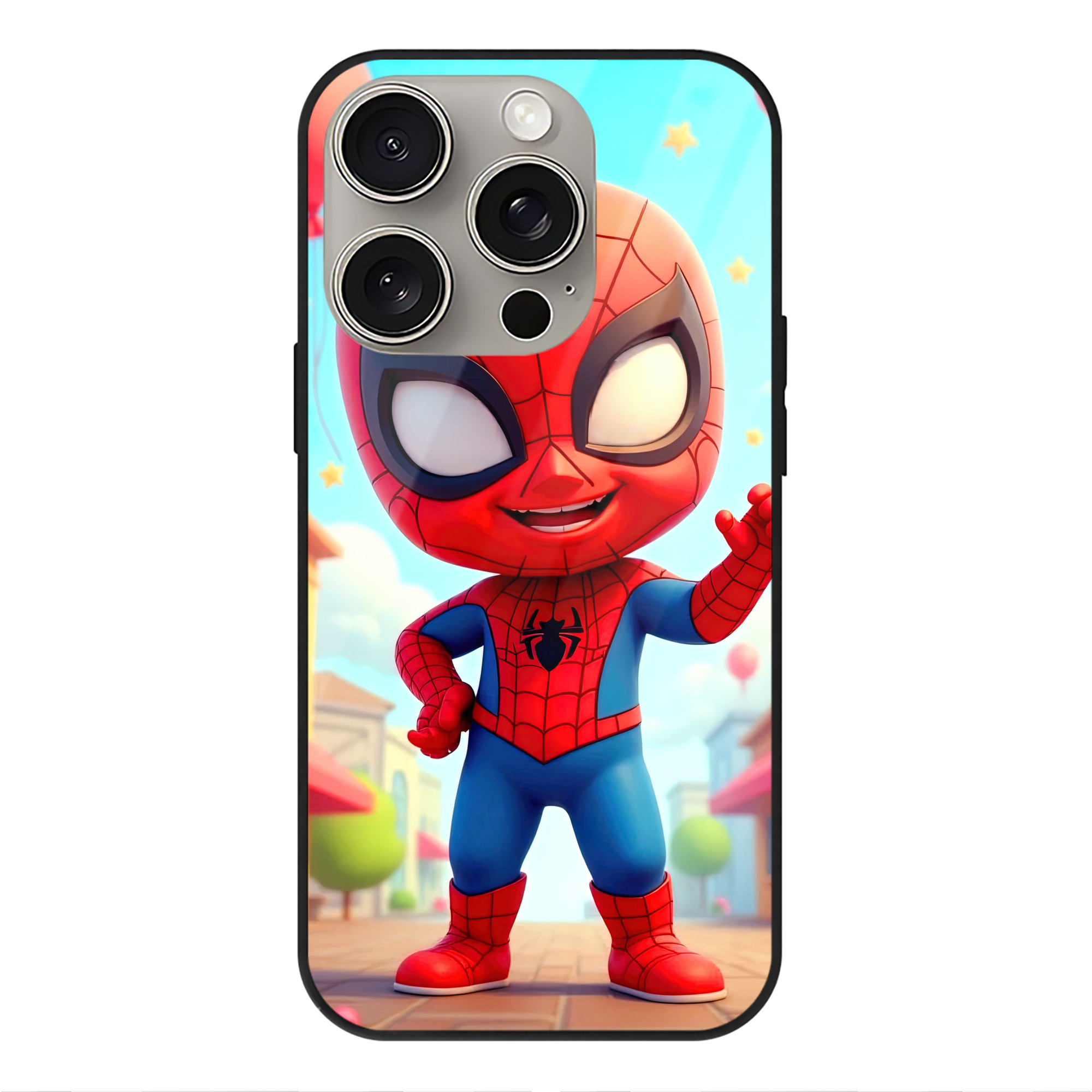 Spider Man スパイダーマン 【iPhone15Pro対応】スマホケース 耐衝撃＆黄変防止 背面ガラス