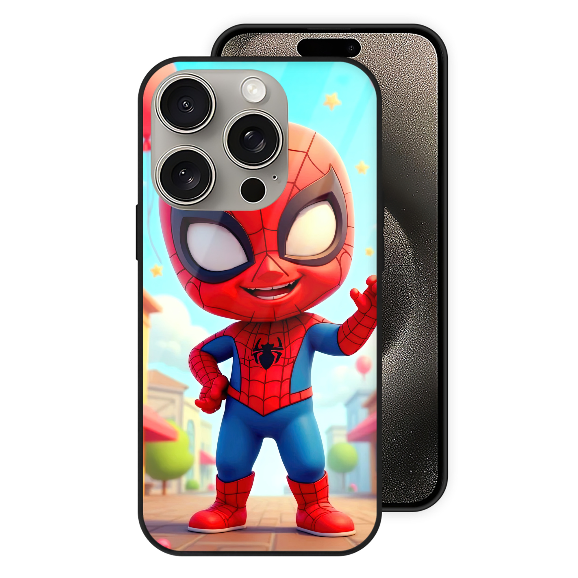 Spider Man スパイダーマン 【iPhone15Pro対応】スマホケース 耐衝撃＆黄変防止 背面ガラス