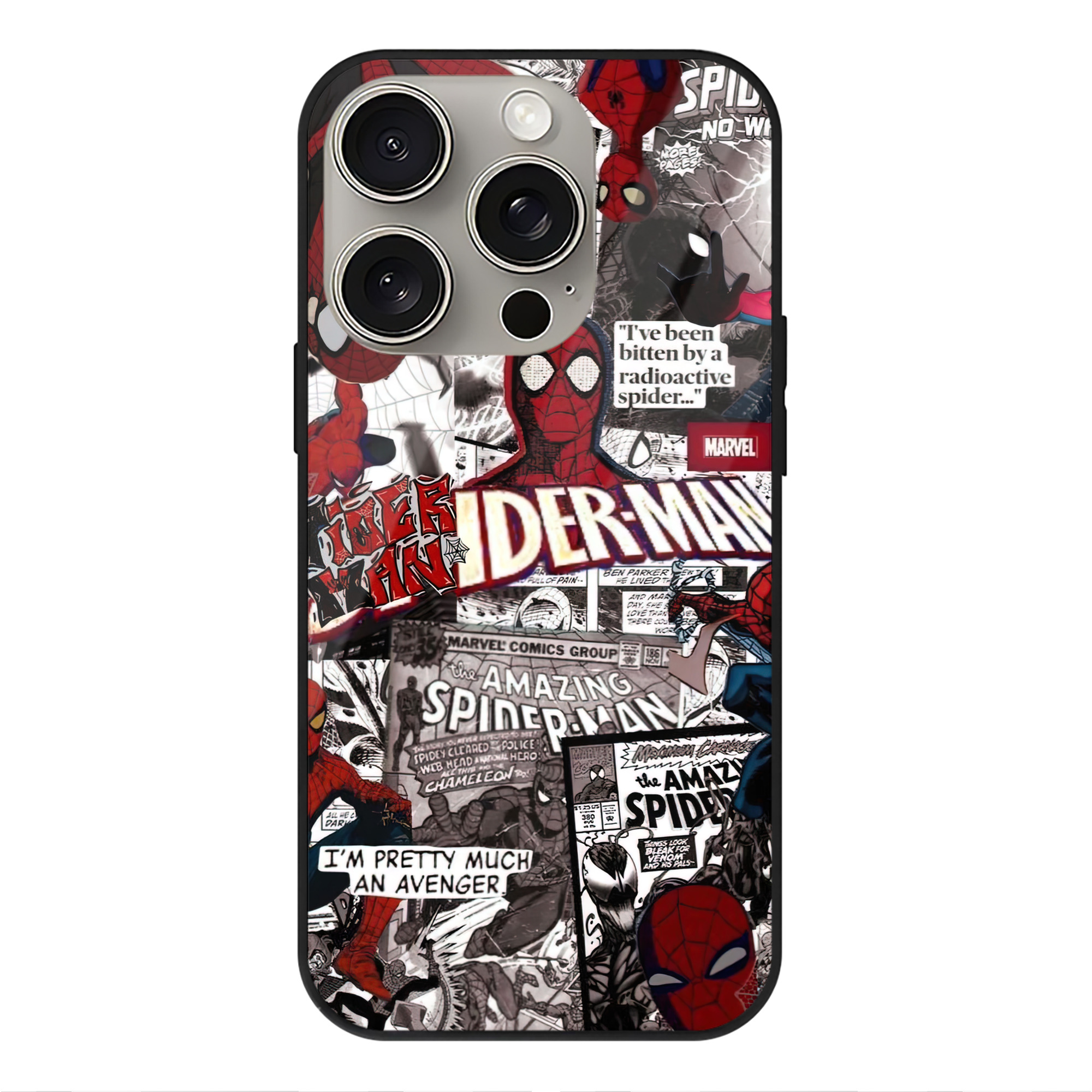 Spider Man スパイダーマン 【iPhone15Pro対応】スマホケース 耐衝撃＆黄変防止 背面ガラス