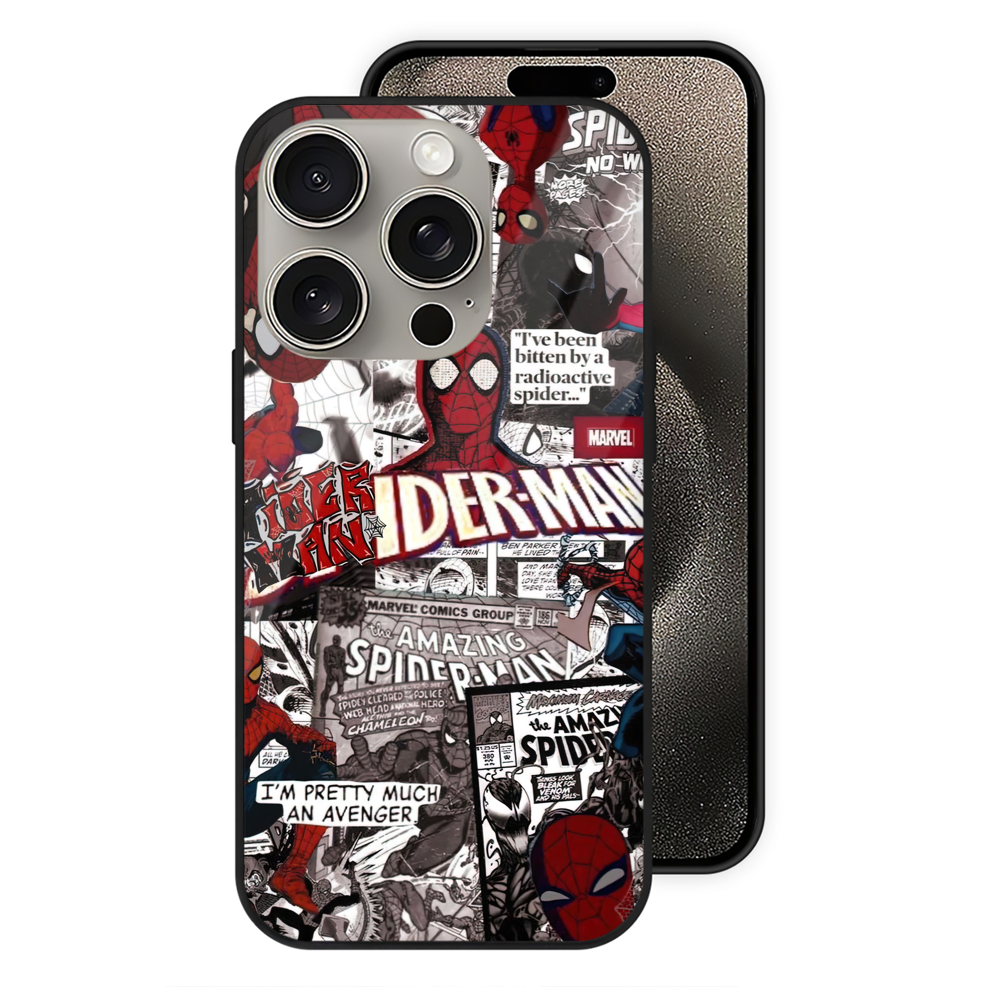 Spider Man スパイダーマン 【iPhone15Pro対応】スマホケース 耐衝撃＆黄変防止 背面ガラス