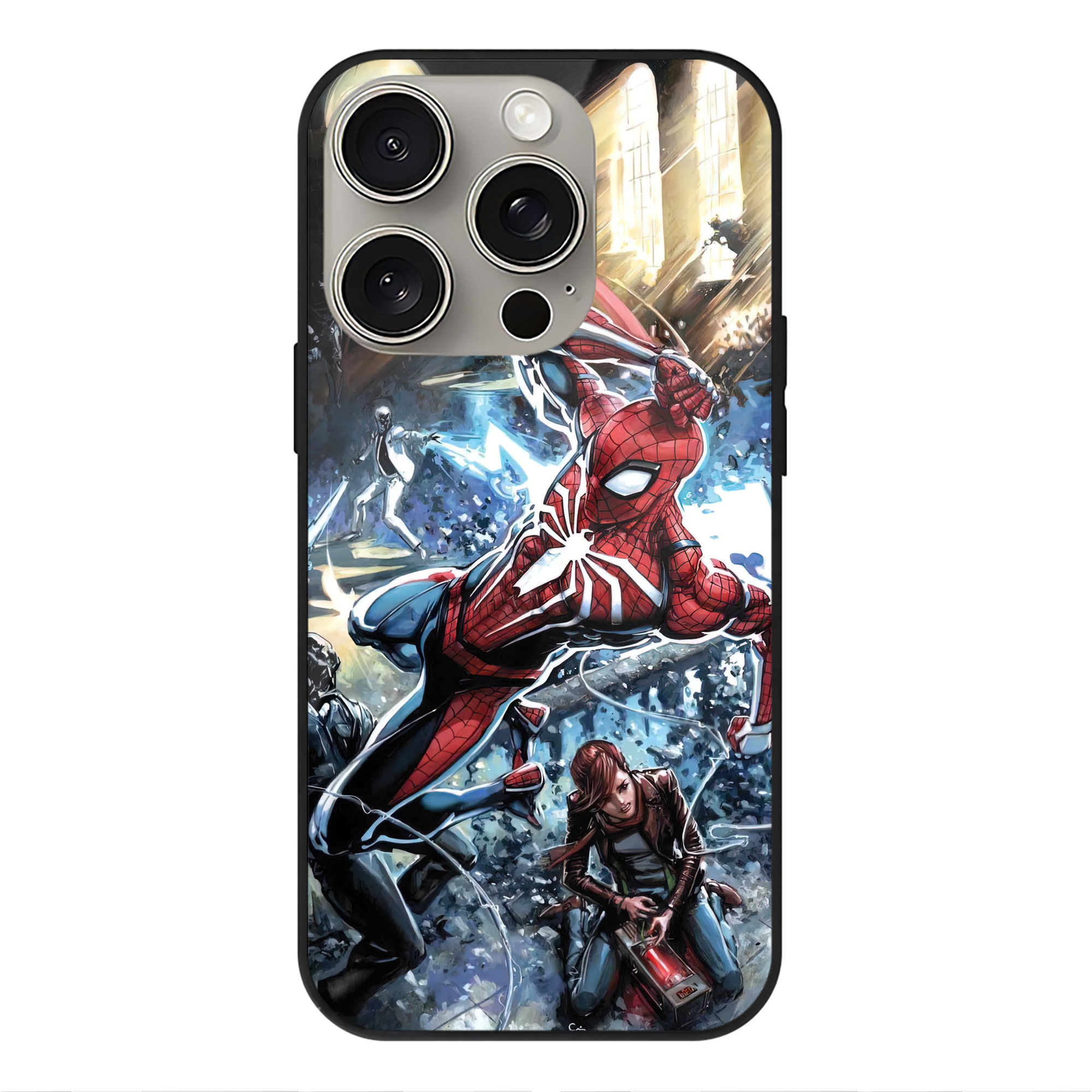 Spider Man スパイダーマン 【iPhone15Pro対応】スマホケース 耐衝撃＆黄変防止 背面ガラス