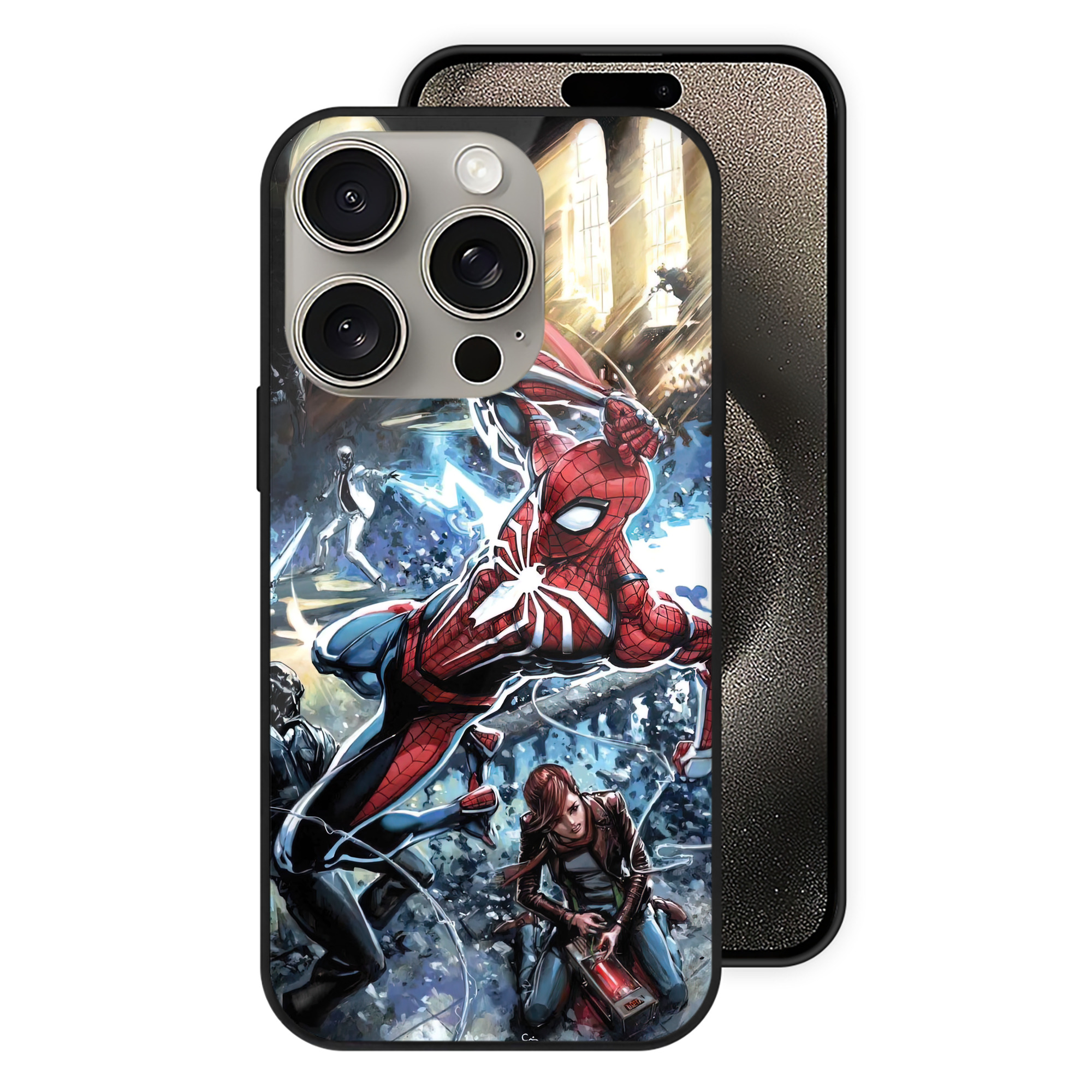Spider Man スパイダーマン 【iPhone15Pro対応】スマホケース 耐衝撃＆黄変防止 背面ガラス