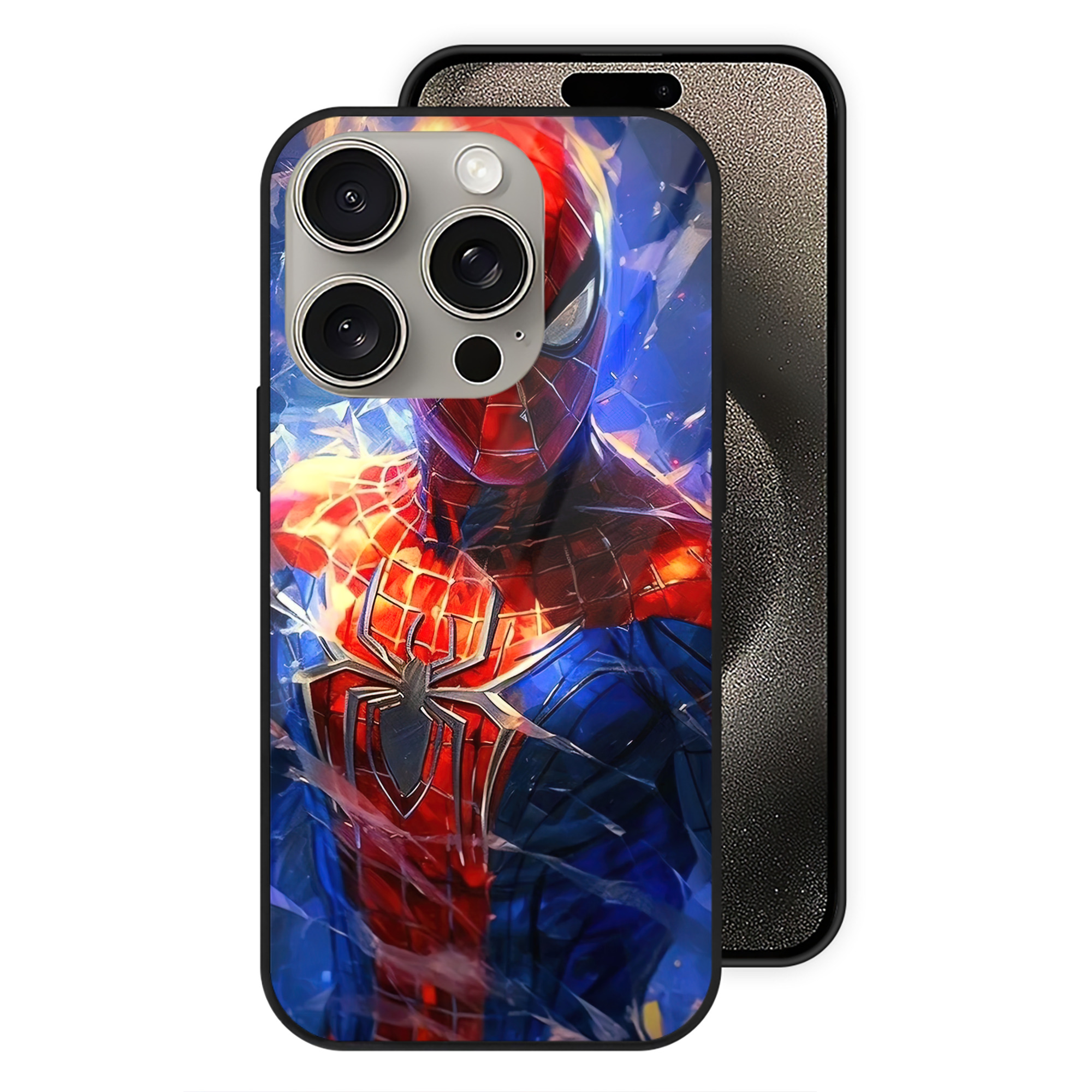 Spider Man スパイダーマン 【iPhone15Pro対応】スマホケース 耐衝撃＆黄変防止 背面ガラス