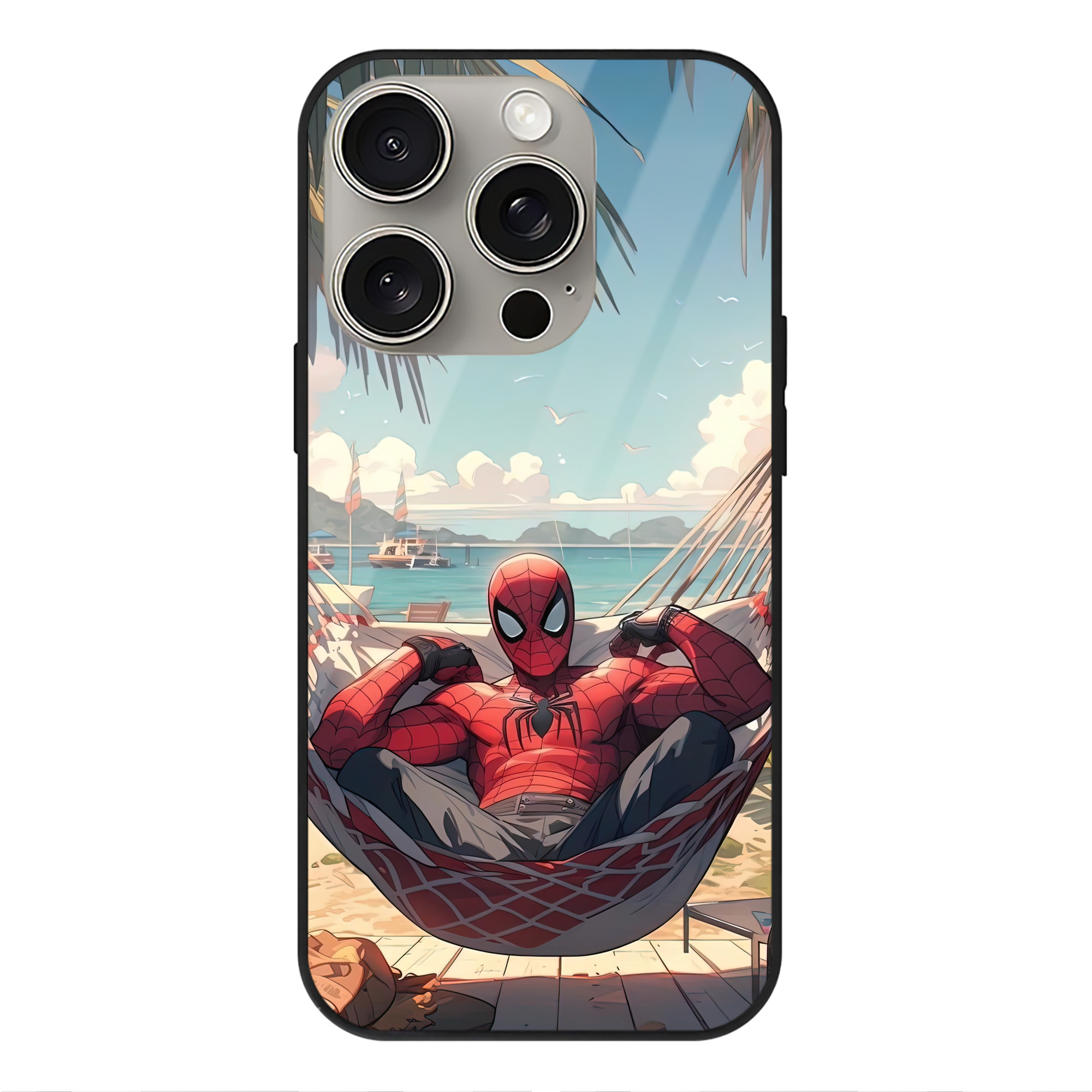 （画像用） Spider Man スパイダーマン 【iPhone15Pro対応】スマホケース 耐衝撃＆黄変防止 背面ガラス