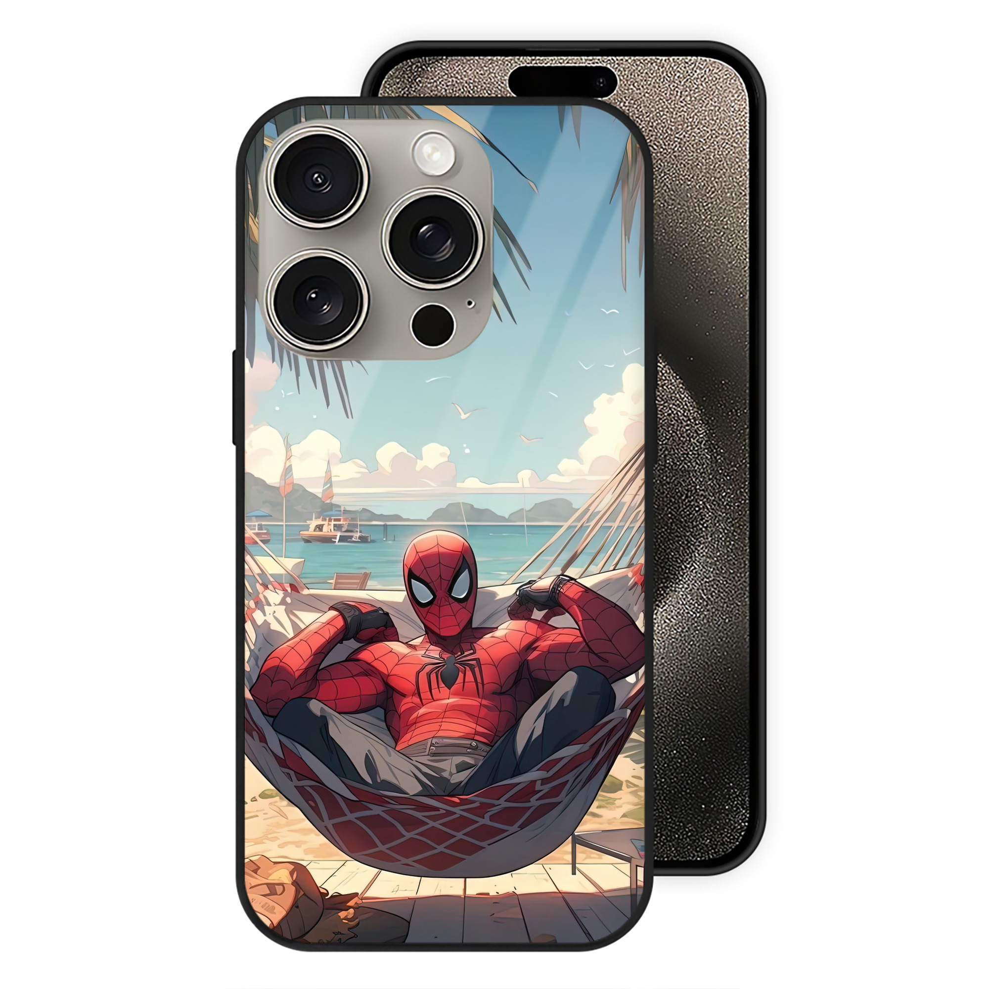 （画像用） Spider Man スパイダーマン 【iPhone15Pro対応】スマホケース 耐衝撃＆黄変防止 背面ガラス
