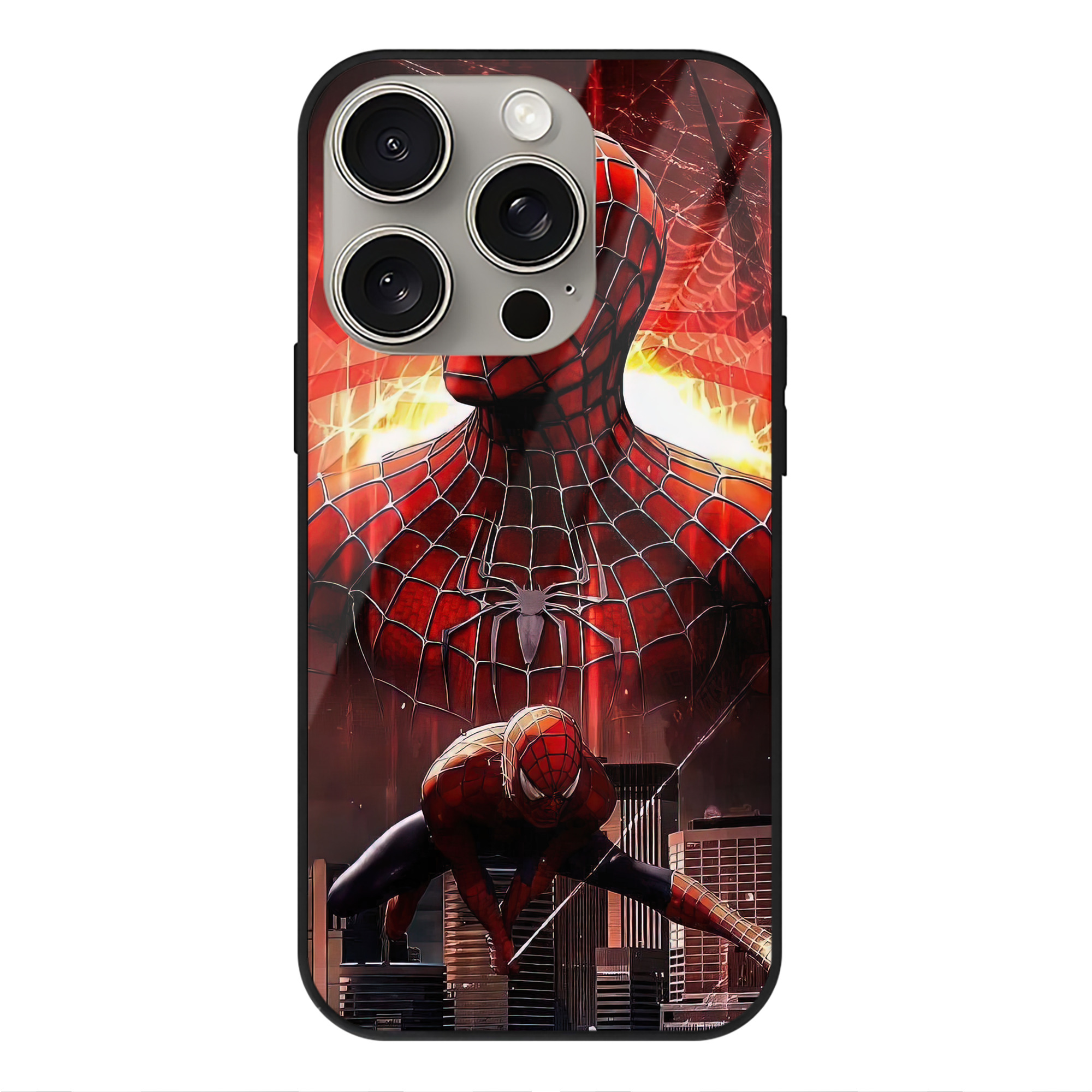 Spider Man スパイダーマン 【iPhone15Pro対応】スマホケース 耐衝撃＆黄変防止 背面ガラス