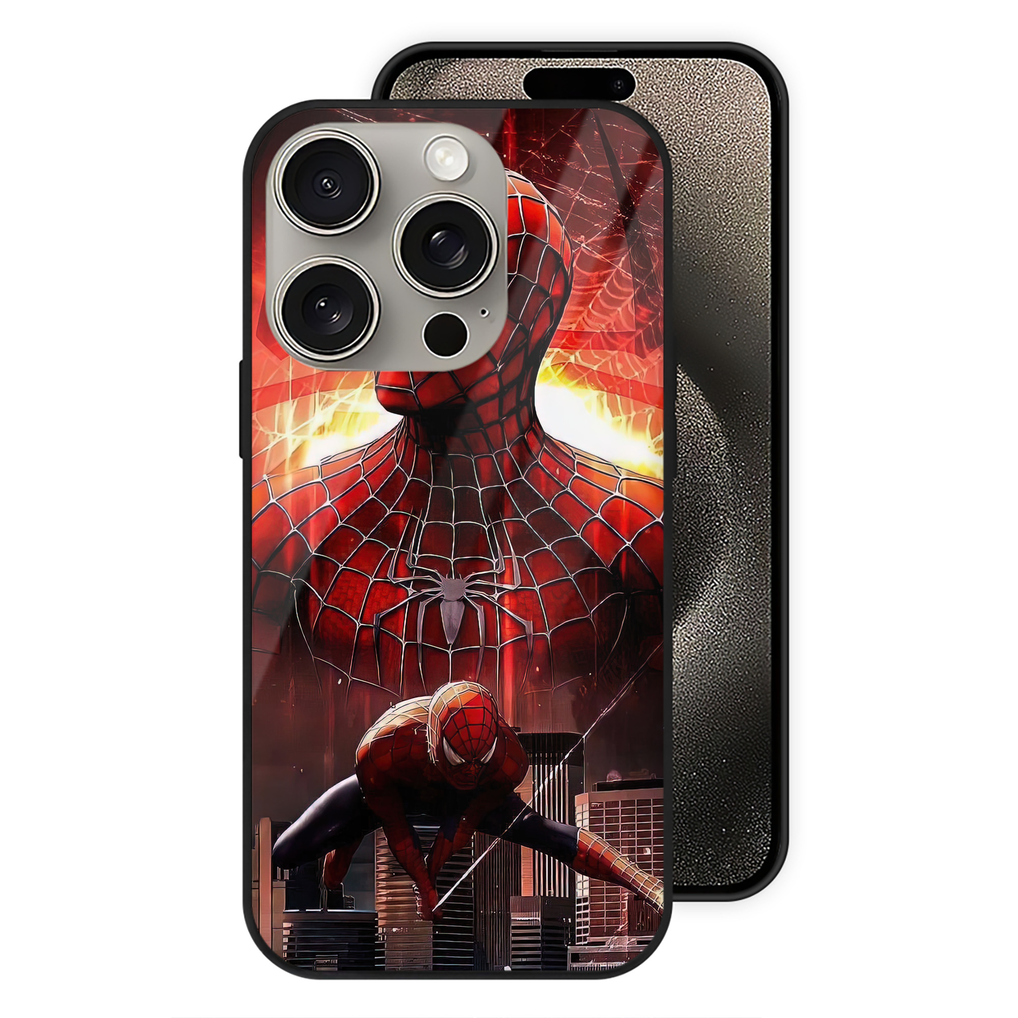 Spider Man スパイダーマン 【iPhone15Pro対応】スマホケース 耐衝撃＆黄変防止 背面ガラス