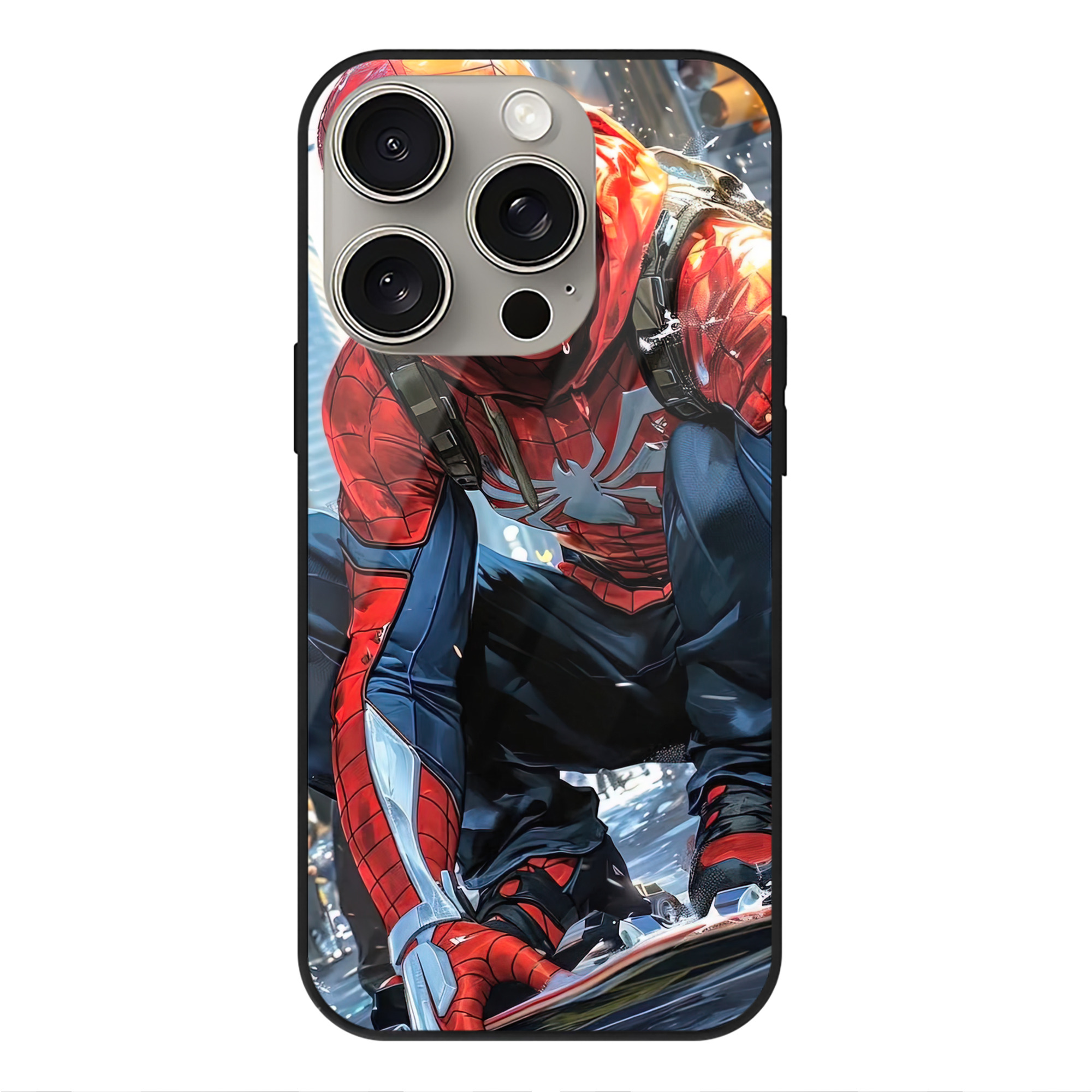 （画像用） Spider Man スパイダーマン 【iPhone15Pro対応】スマホケース 耐衝撃＆黄変防止 背面ガラス